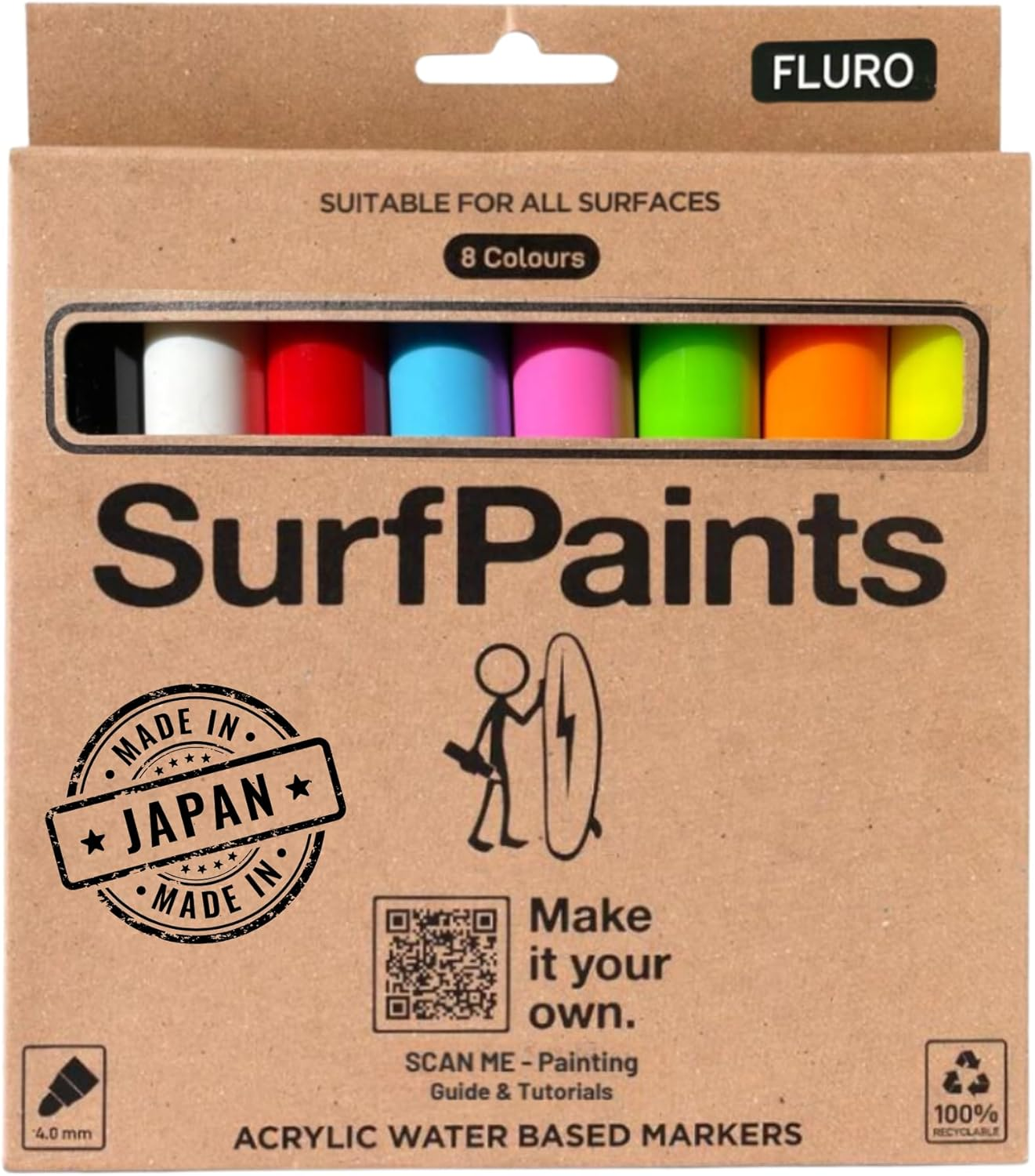 Surfpaints Fluro Acrylic Paint Pens ? 8 Vibrant Colors for Canvas, Wood, Glass, Metal & Plastic ? Water-Based, Quick-Dry, Multi-Surface Art Markers ? 4Mm Bullet Tip image number 3