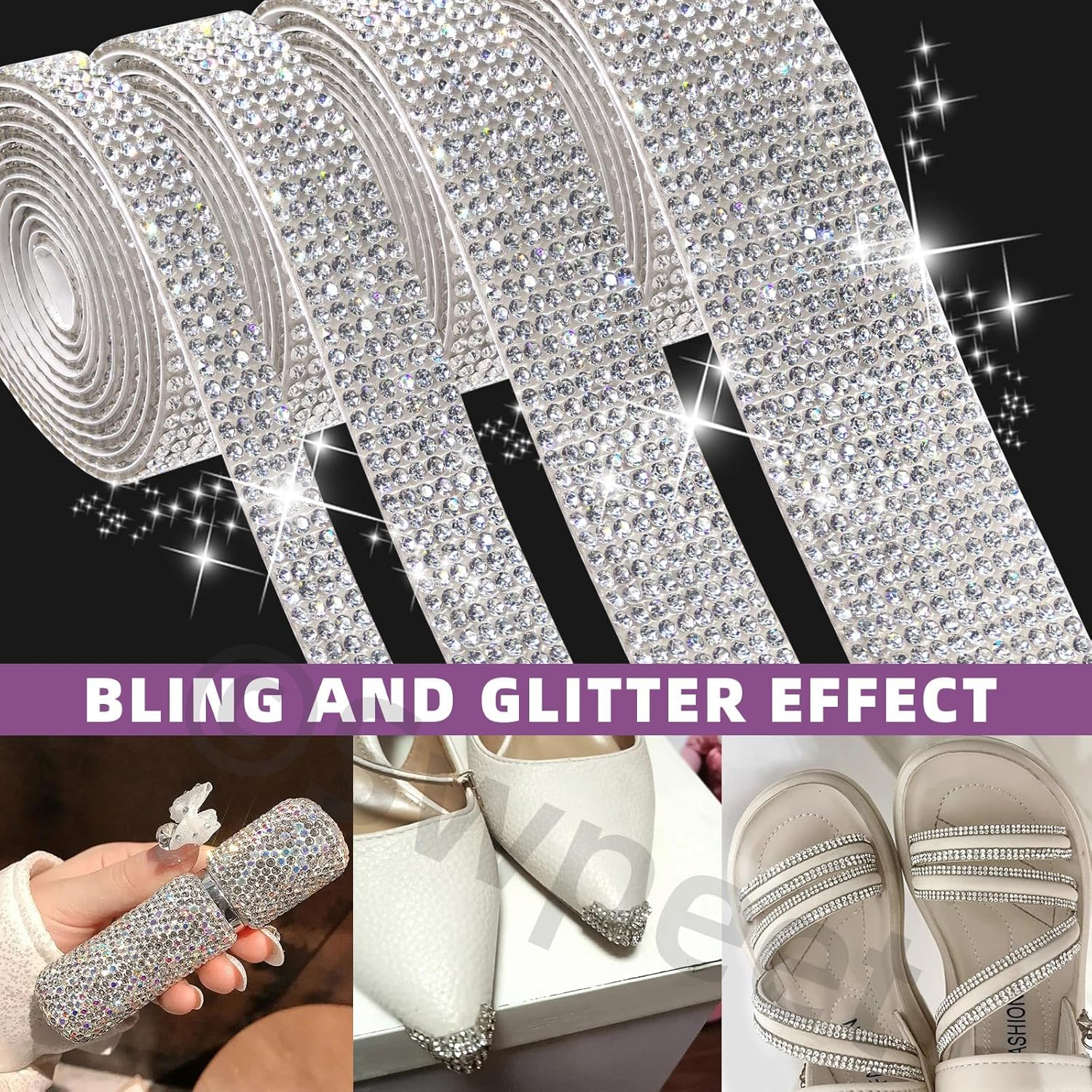 Swpeet 4 Rolls 4 Sizes Royal Blue Self Adhesive Rhinestone Ribbons Strips, Bling Crystal Rhinestone Diamond Ribbons Stickers, Rhinestone Tape Wrap, Diamond Rhinestone Roll for Crafts Phone Decoration - Ab image number 6