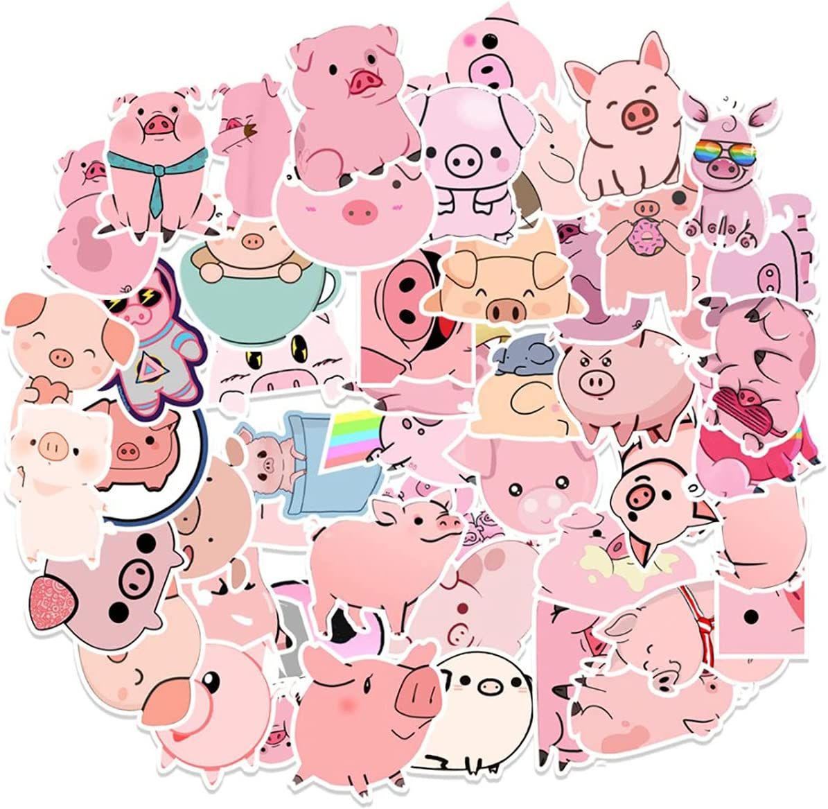 50Pcs Cute Pigs Stickers Pack, Funny Cartoon Stickers for Laptop, Water Bottles, Computers, Guitar, Skateboard, Kawaii Pig Animals Stickers Decals for Tenn, Adults (Pigs Stickers)