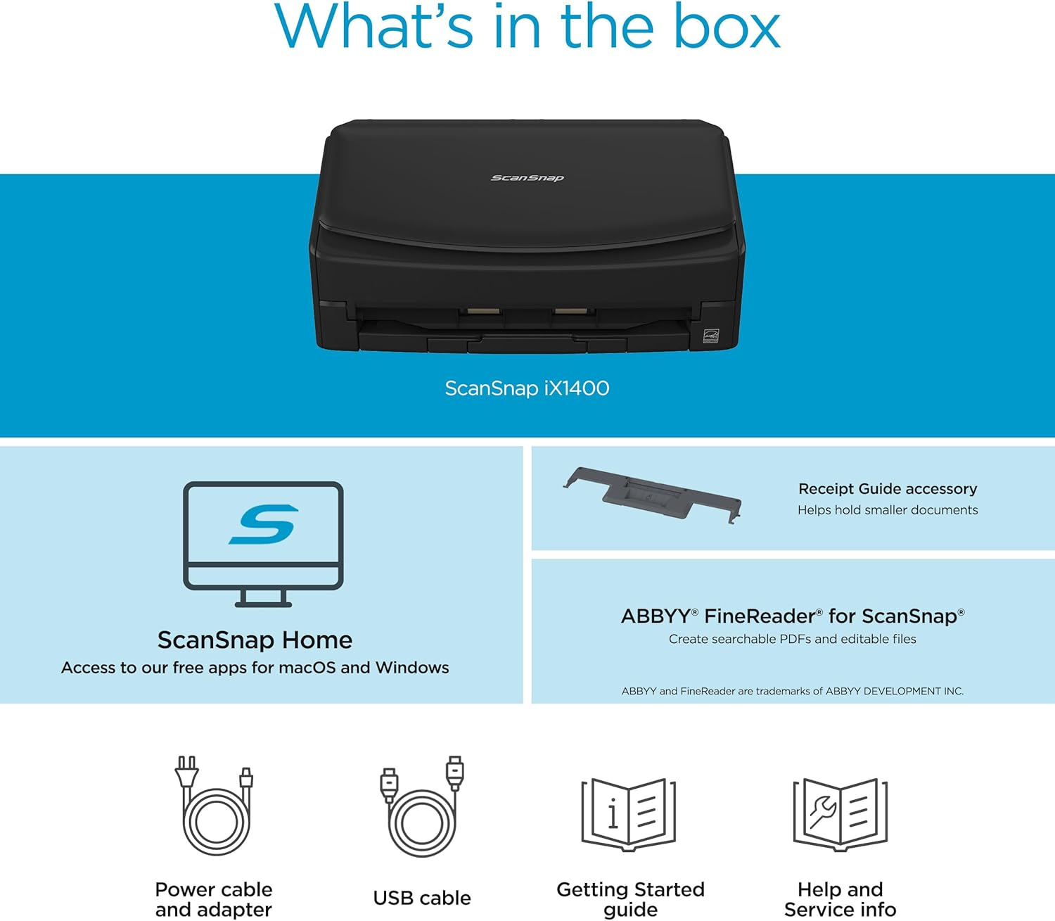 Scansnap Fujitsu Ix1400 Simple One-Touch Button Document Scanner for Mac or PC, Black image number 1