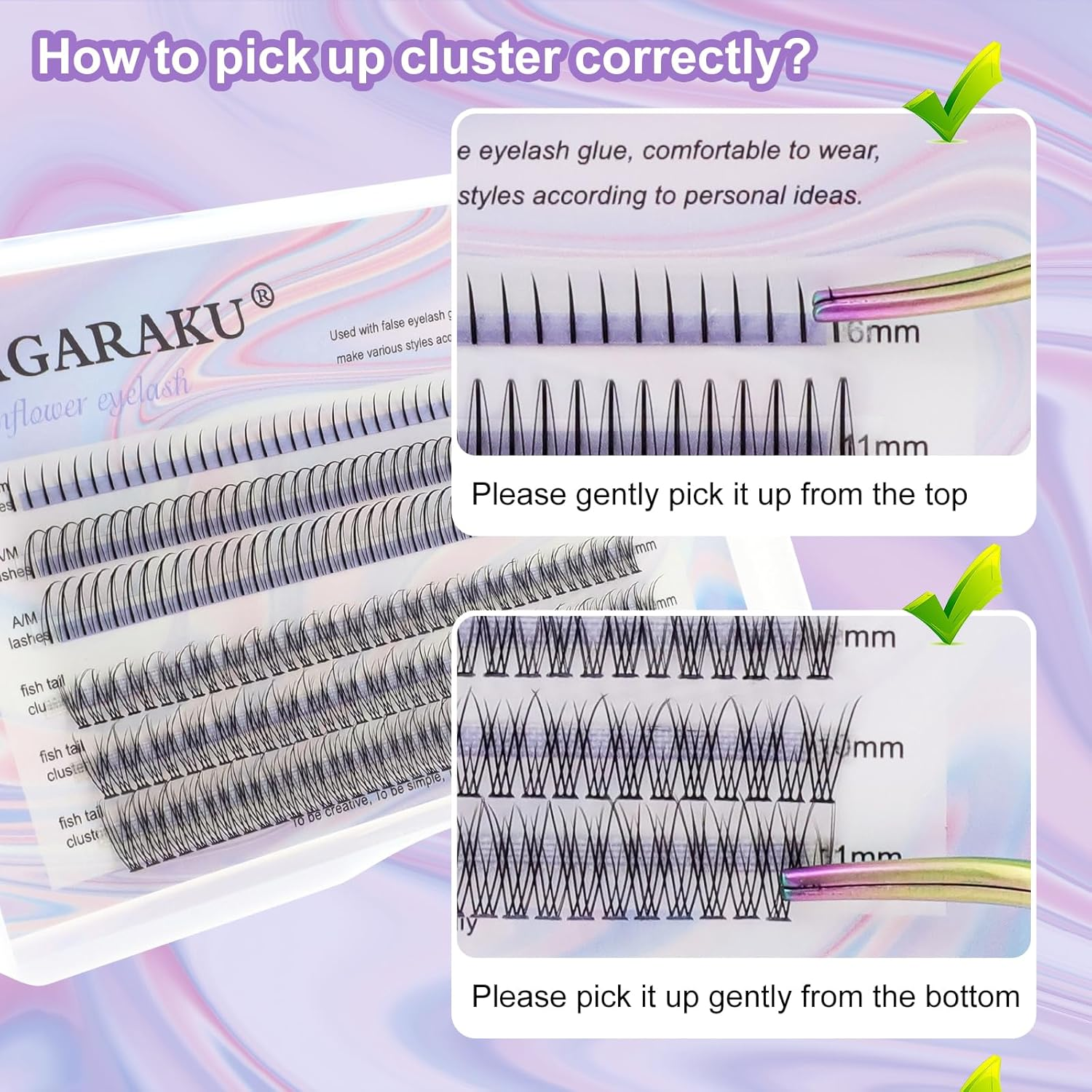 NAGARAKU 211 Pcs 3 in 1 DIY Lashes Individual Eyelash Extensions Cluster Mixed 3 Type Eyelashes - Spikes a Shape/Fishtail Fairy Extension Premade Fans/Bottom Lashes Volume at Home - 0.07 C Curl 12Mm image number 4