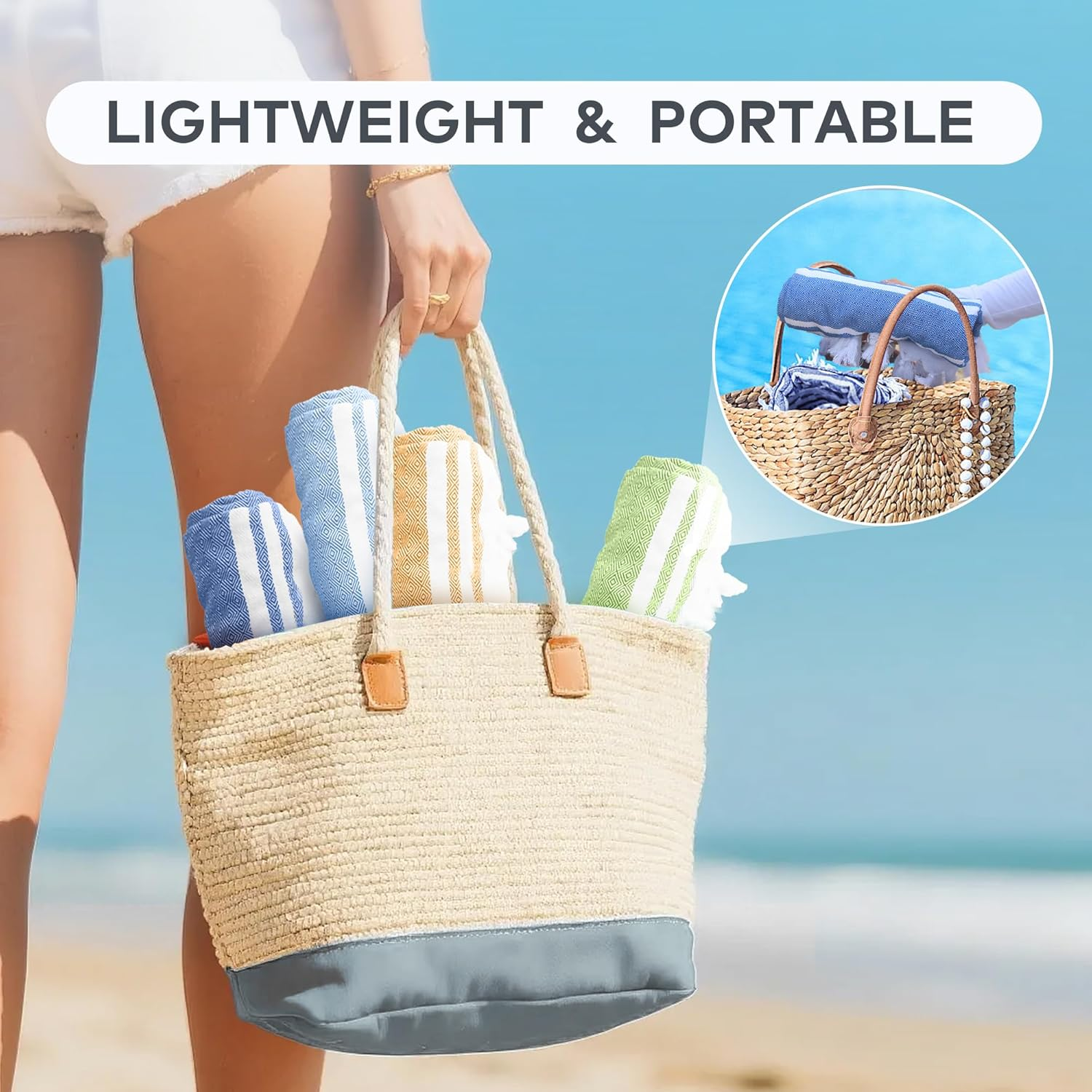 LINENOVA 100% Cotton Turkish Beach Towel 180&times;100Cm, Oversized Absorbent Towels, Sand-Free, Quick Dry & Lightweight Pool Towel for Swimming, Travel, Holiday &ndash; Blue image number 4