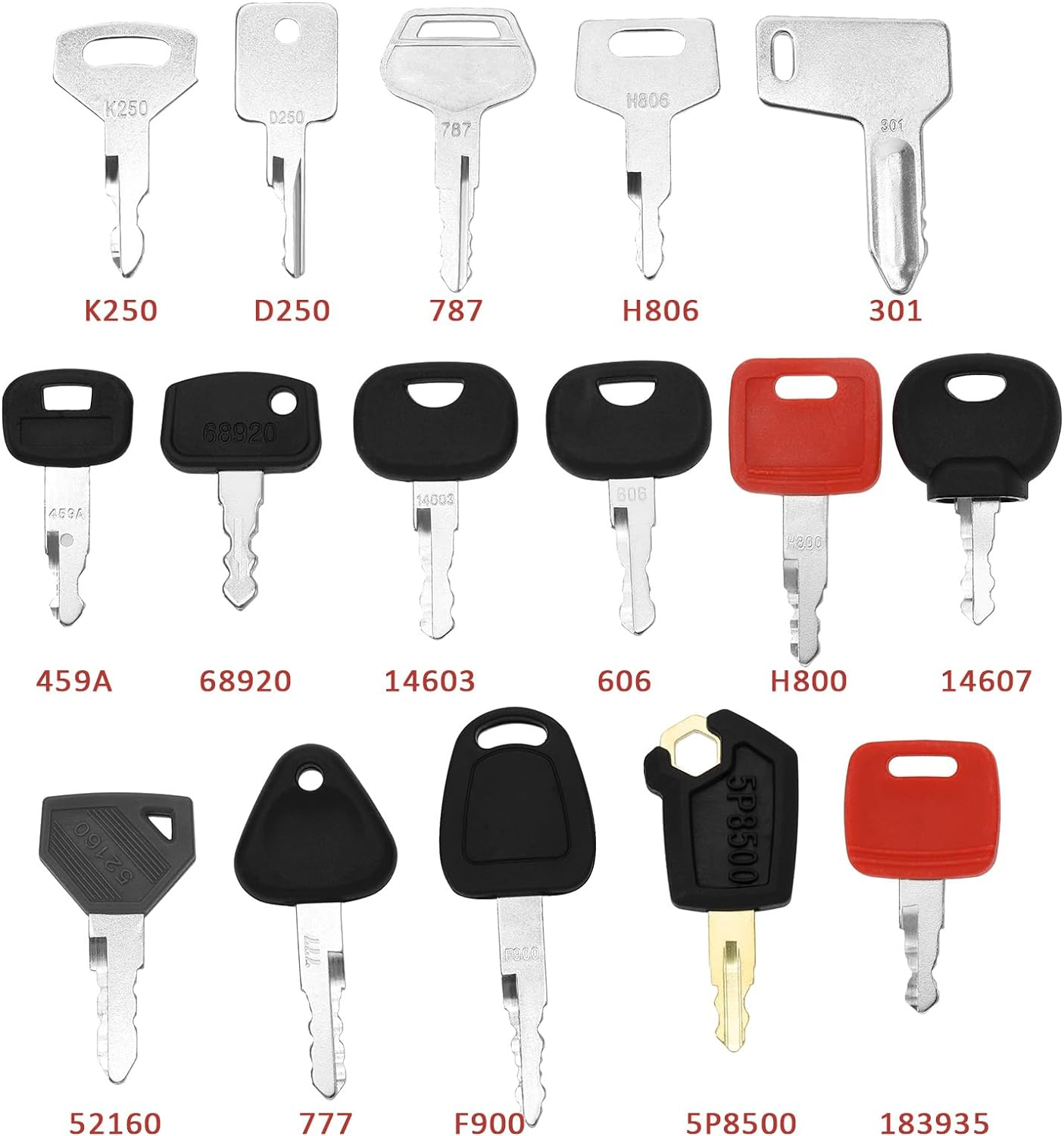16PCS Ignition Starter Key Set RE183935 K250 787 68920 F900 14603 606 301 H806 D250 459A H800 52160 777 5P8500 14607 for Excavator Forklift Tractor Road Roller image number 1