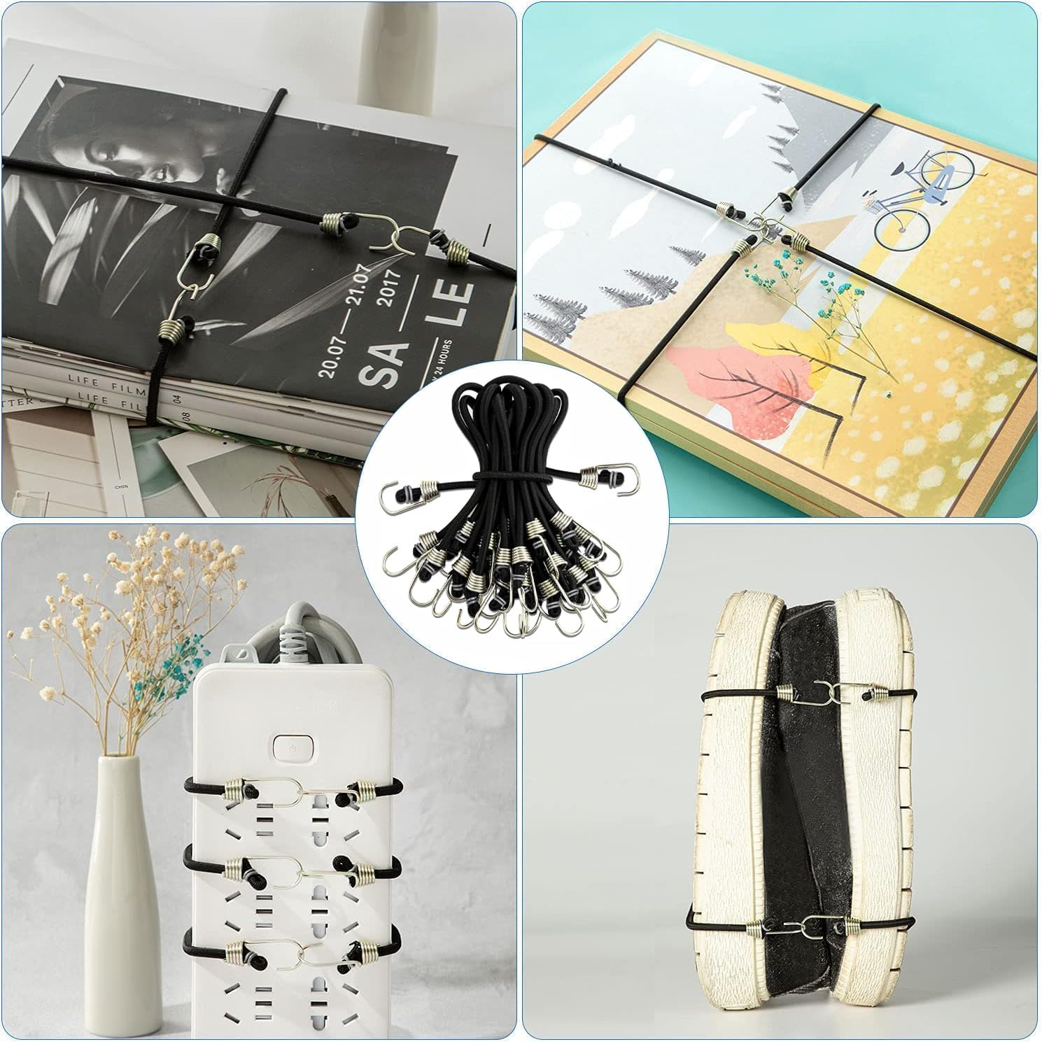 15Pack Mini Bungee Cords with Hooks 10 Inch Black Elastic Rope Rubber Strap Mini Rubber Cord Elastic Bungee Straps for Outdoor Camping Luggage Roof Racks Securing Car Tents Tarps Bikes Rvs image number 5