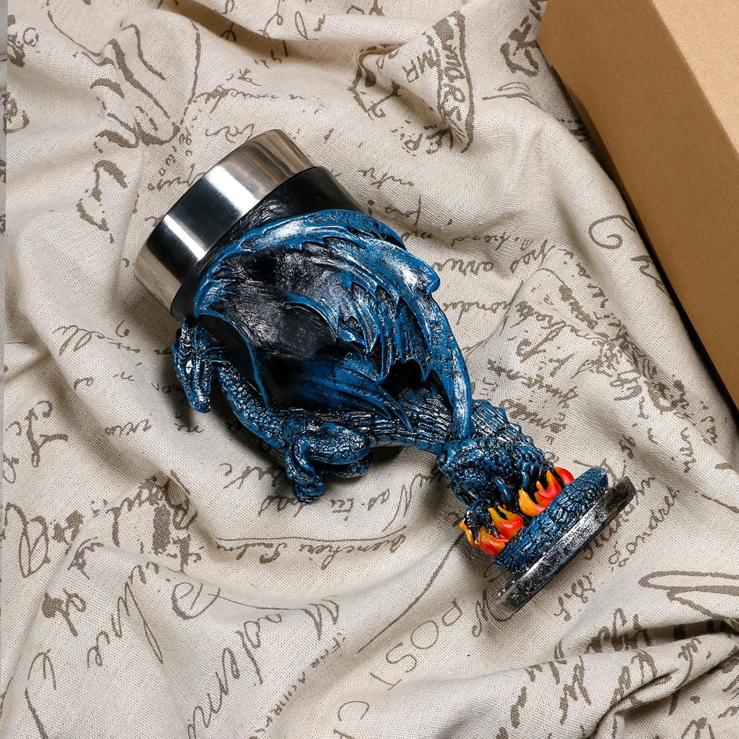 Medieval Fantasy Blue Dragon Goblet - Dungeons and Dragons Gifts Party Decoration - D&D Game Chalice Cup of Thrones Merchandise 7Oz Stainless Steel Gothic Drinking Cups image number 1