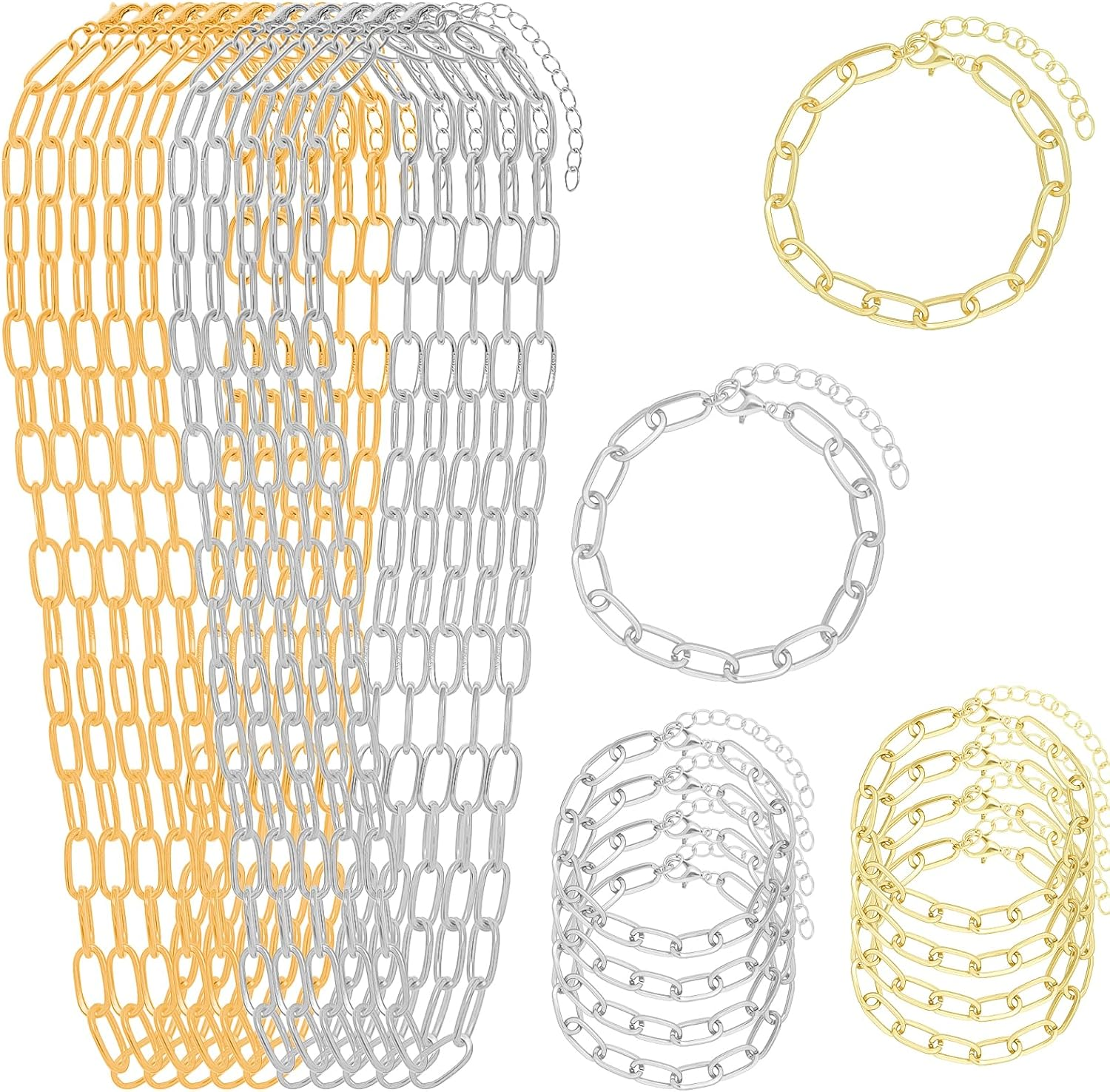 20Pcs Chain Bracelets 18 Inches Gold Paperclip Chain Necklace Kit Charm Necklace Alloy Link with Lobster Clasps for Jewelry Bracelet Making DIY Women Men image number 4