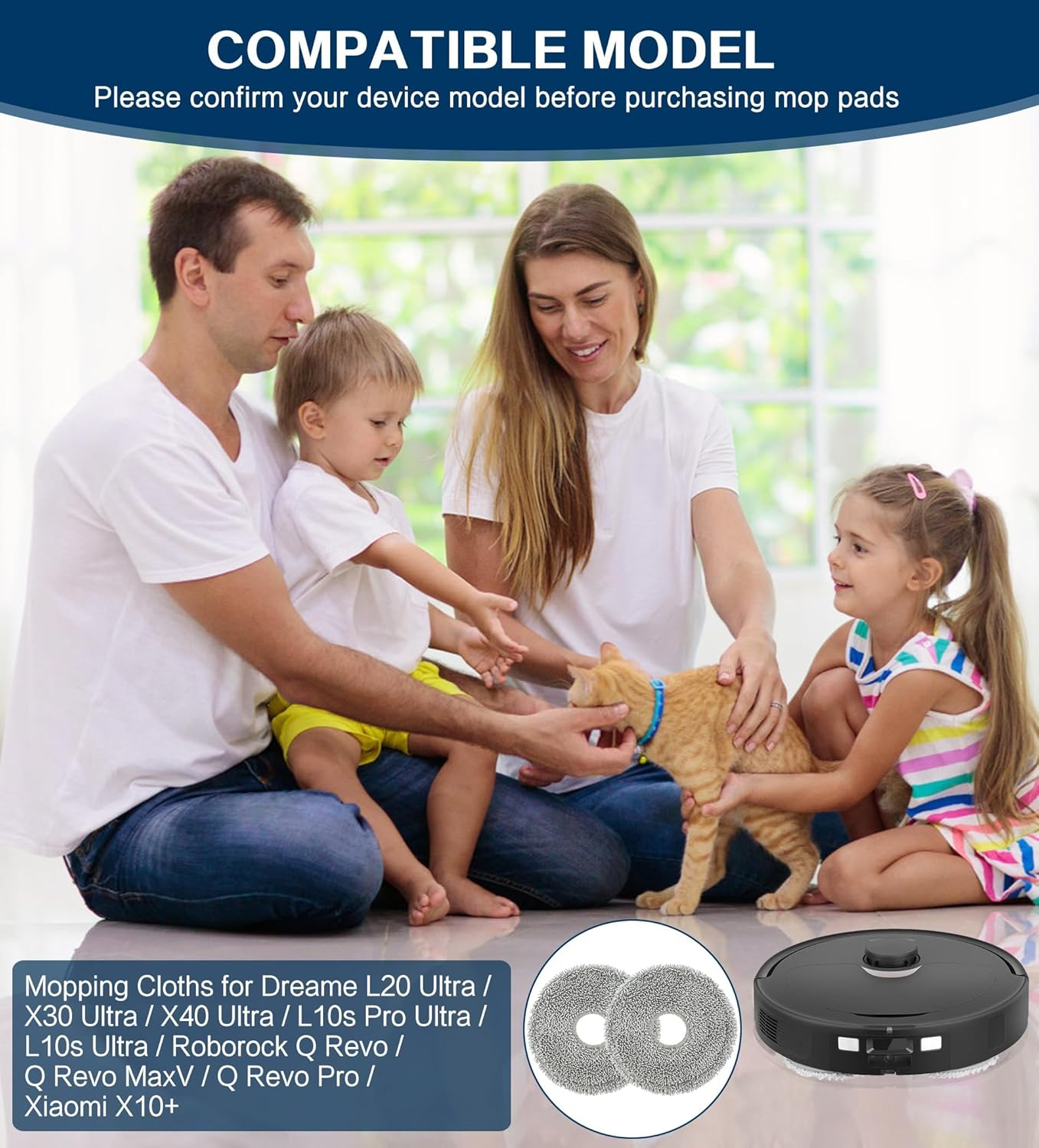 YBVABE Mopping Cloths for Dreame L20 Ultra /X30 Ultra / X40 Ultra/ L10S Pro Ultra /L10S Ultra/Roborock Q Revo/Q Revo Maxv/Q Revo Pro/Xiaomi X10+ Vacuum Cleaner Robots Replacement Microfiber Mop Parts image number 6