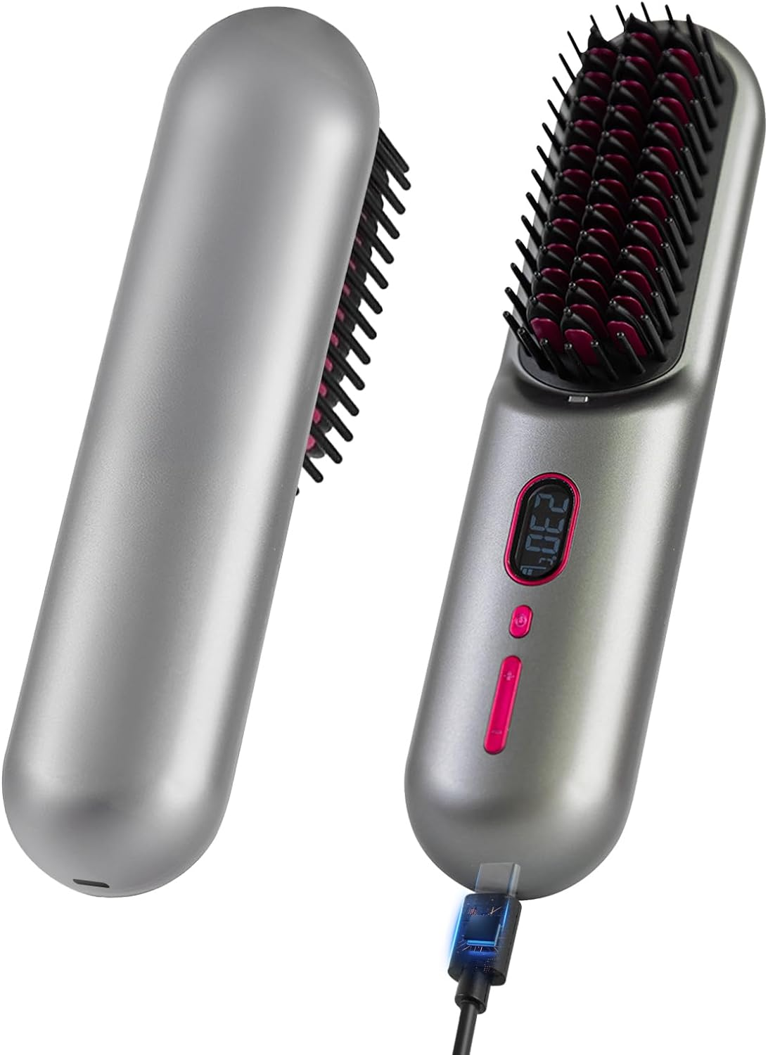 Top G Hair Straightener Brush Cordless Negative Ion Hot Comb Hair Straightener for Travel Upgraded 9600MAH USB Rechargeable Portable Mini Straightening Brush for Women(Grey)