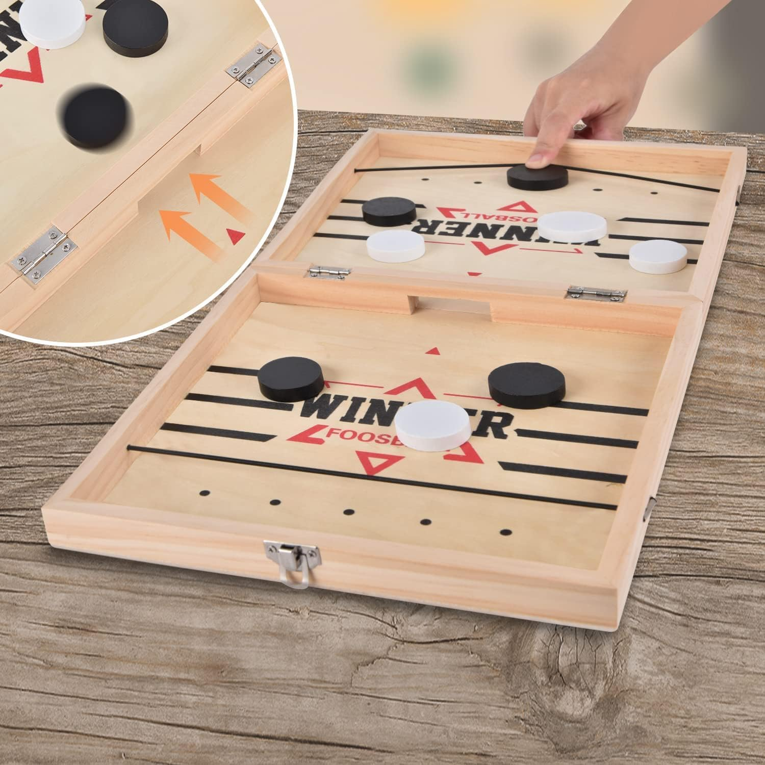 Large Fast Sling Puck Game Super Wooden Chess Set Board Games for Family Game Night and Party with Friends Winner Foosball and Rapid Bored Games Set，Board Games for Kids 8-12 image number 3