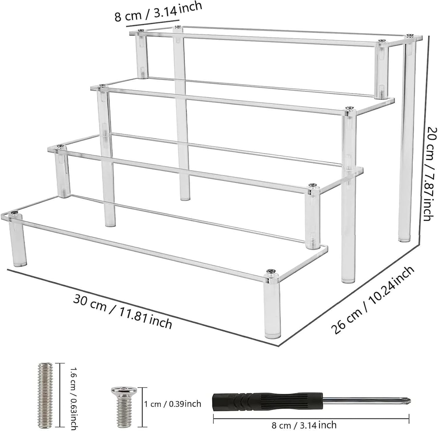 4-Tier Acrylic Riser Shelf Display Stand - Clear Holder for Action Figures, Collectibles, Toys, Cupcakes, Desserts, Jewels, Figurines, Perfume, Makeup, and More image number 6