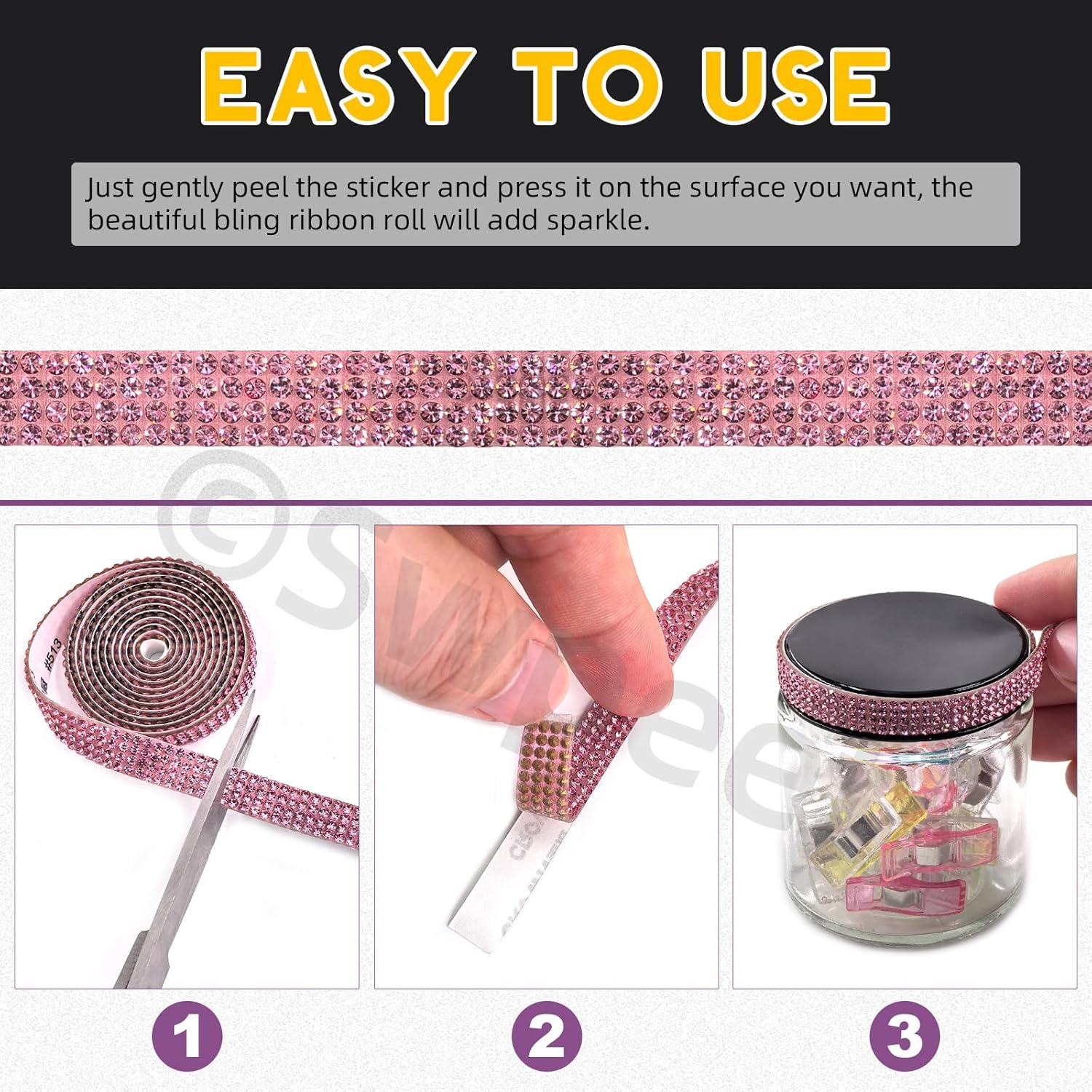 Swpeet 4 Rolls 4 Sizes Royal Blue Self Adhesive Rhinestone Ribbons Strips, Bling Crystal Rhinestone Diamond Ribbons Stickers, Rhinestone Tape Wrap, Diamond Rhinestone Roll for Crafts Phone Decoration - Ab image number 4