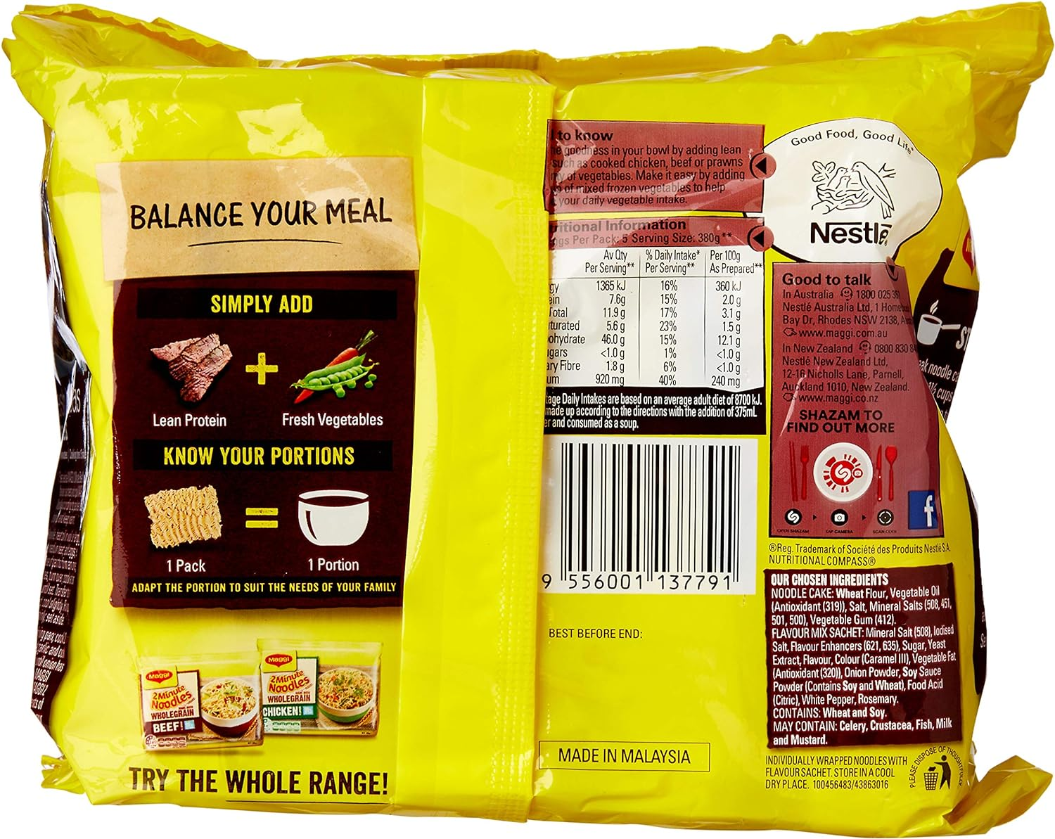Maggi 2 Minute Noodles, Beef, 5 Pack, 360G