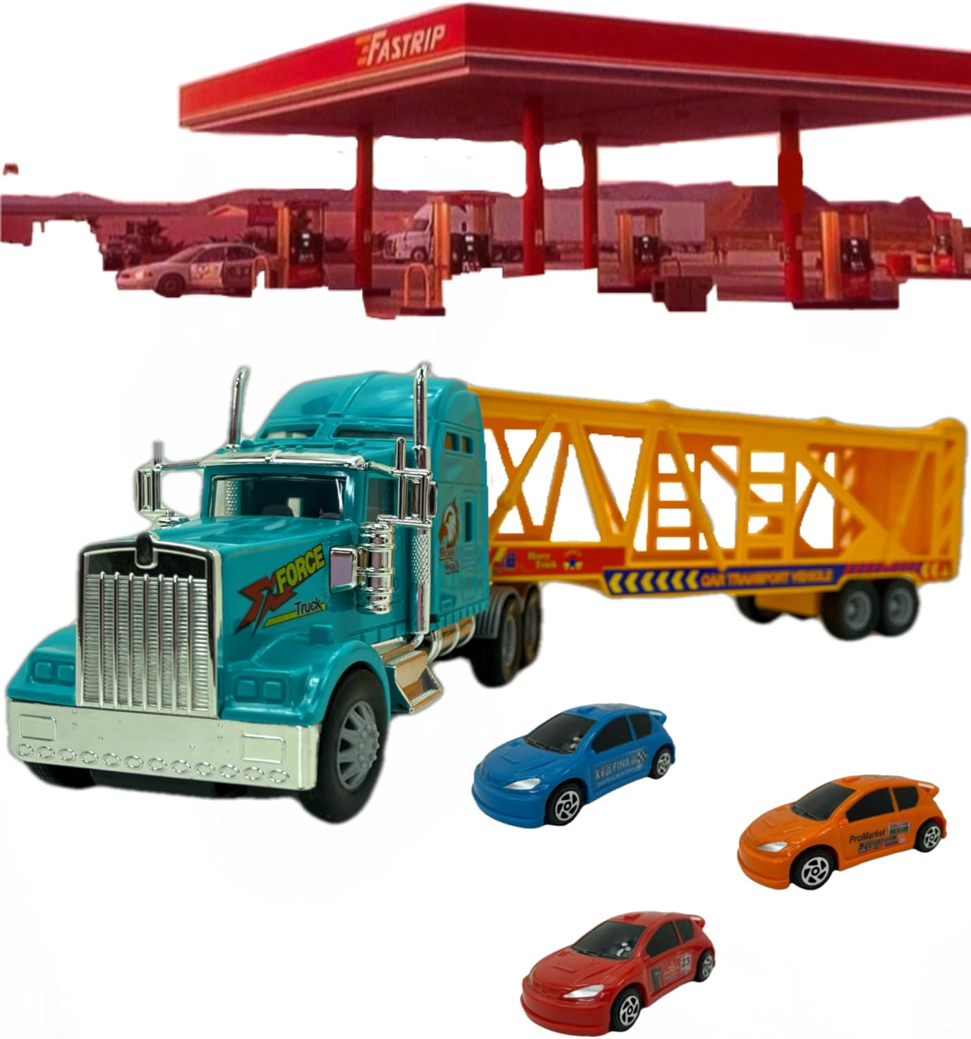 Big Daddy Big Rig Heavy Duty Tractor Trailer Transport Car Transport Toy Truck with 3 Cars image number 5