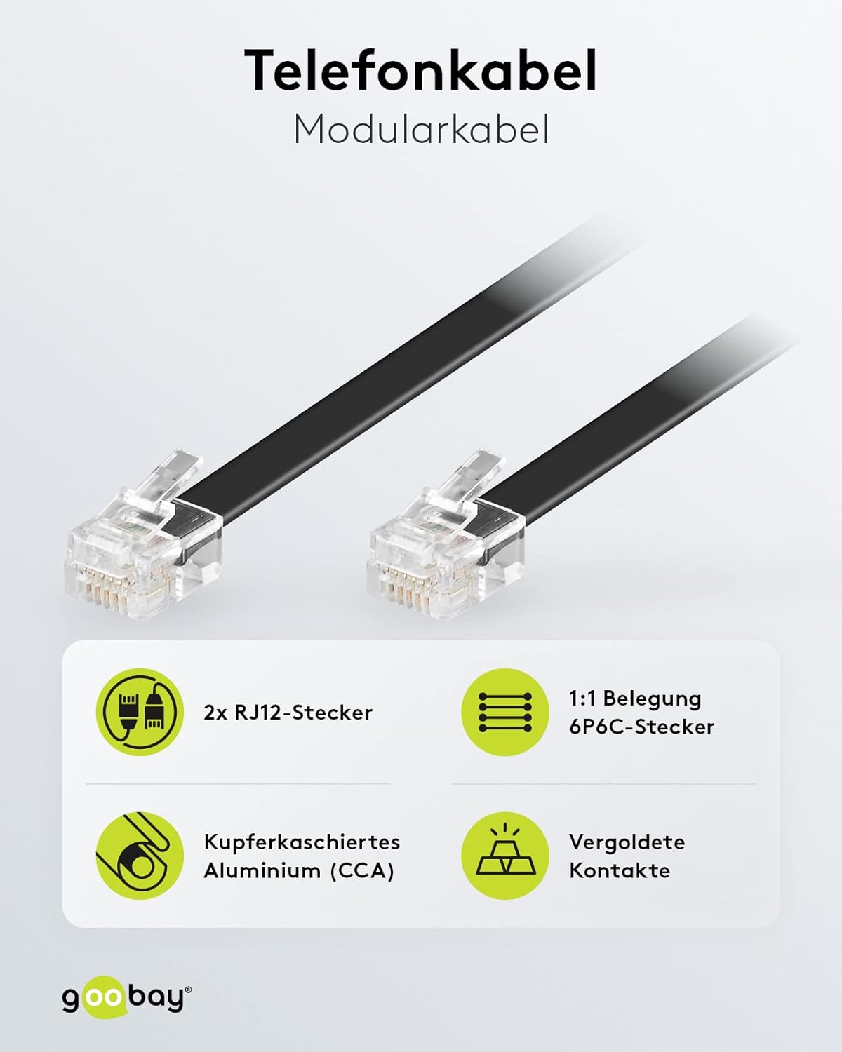 Goobay Modular Connection Cable 3 Metres Black - RJ12 Male (6P6C) to RJ12 Male (6P6C) 50321 image number 4
