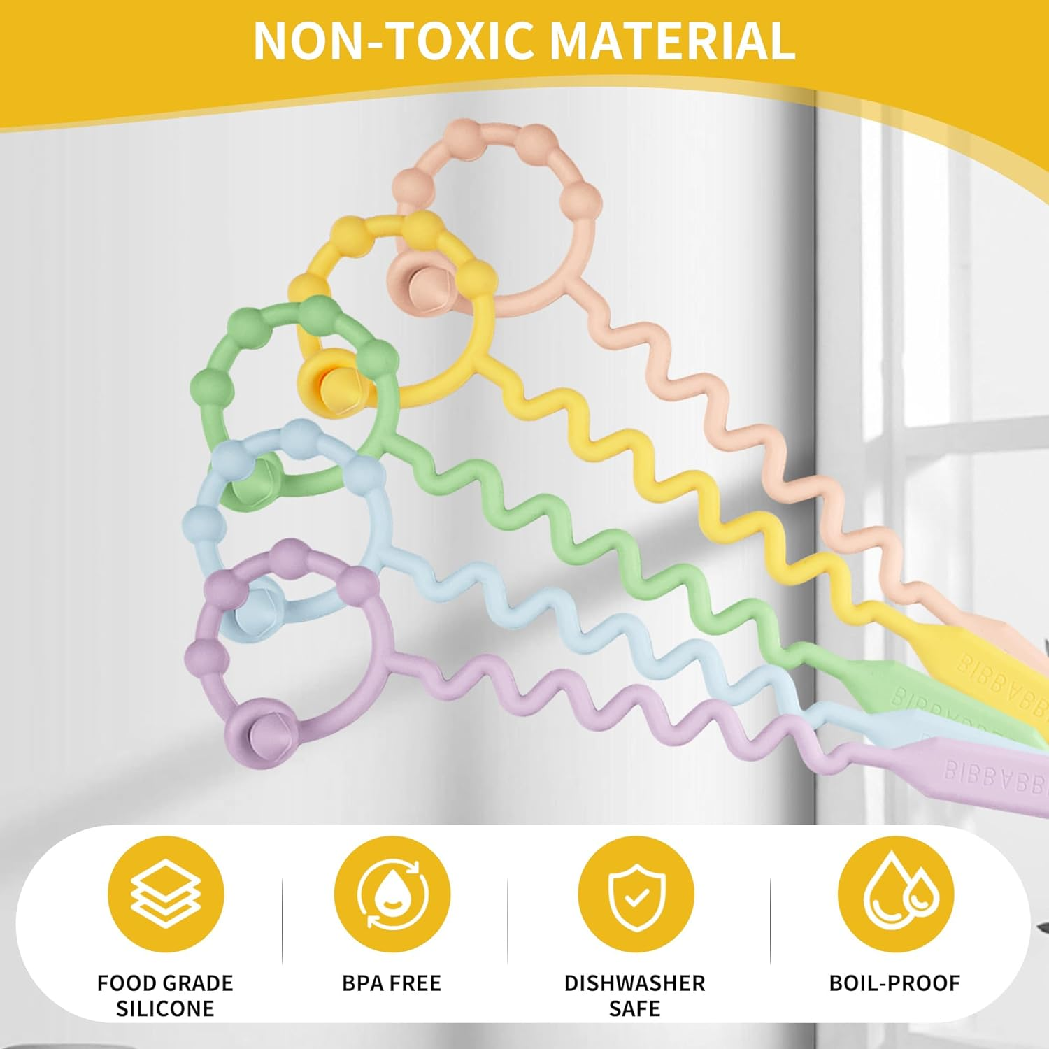 5 Pack Toy Safety Straps - Silicone Adjustable Toy Saver Straps for Pram, Stroller, High Chair, Crib, Car Seat - BPA Free (Multicolor) image number 2