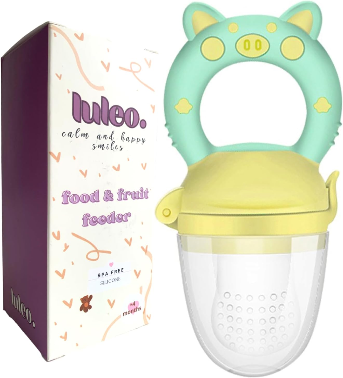 Luleo Baby Food Fruit Feeder Pacifier 3 Sizes Silicone Teats Safe and Hygienic Cap, Self Feeding, Soft Silicone BPA Free, Safe Anti-Choking, Teether Toy for Safe Infant, 4+Month, (Light Blue)