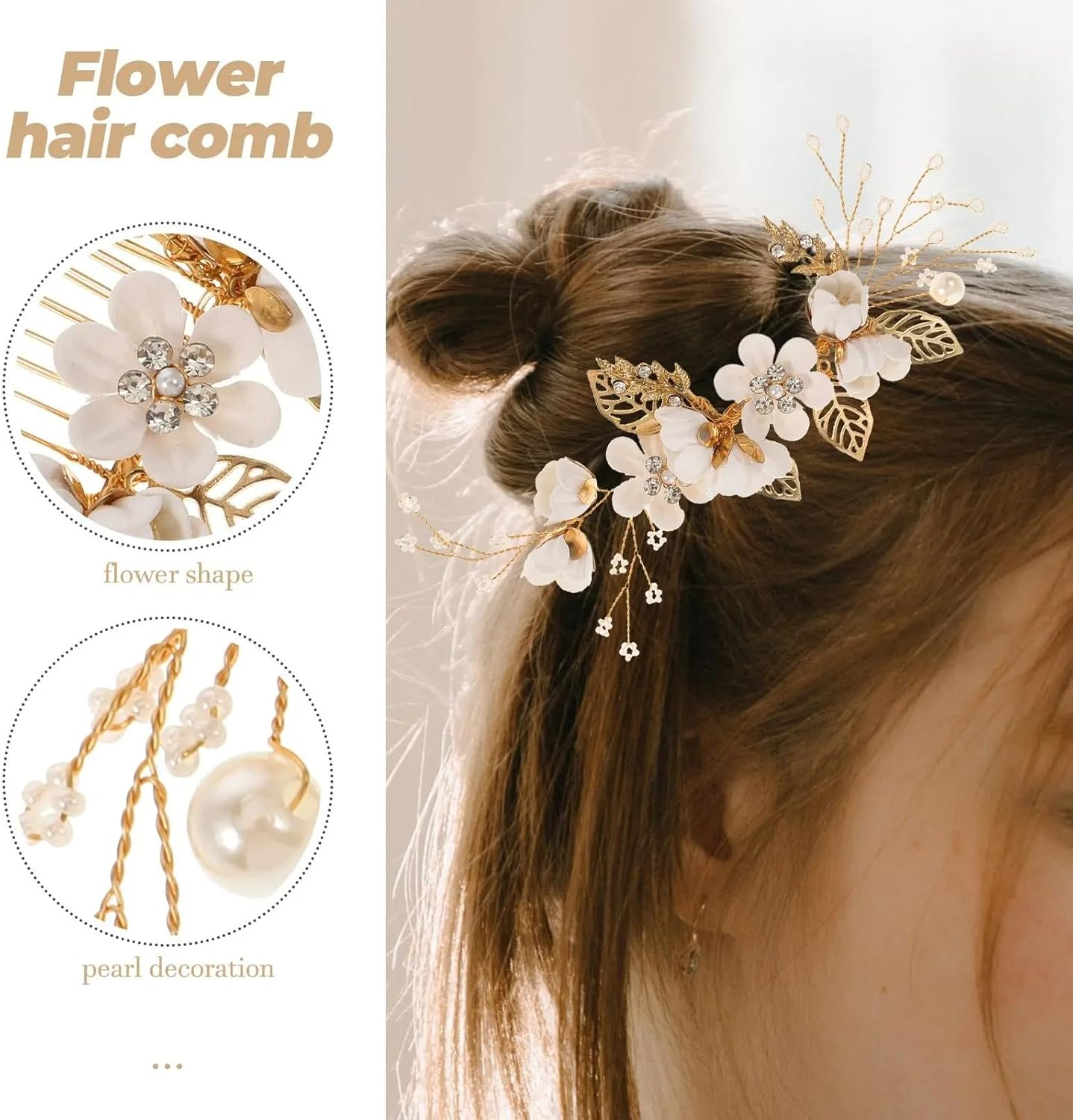 4Pcs Bridal Wedding Hairpins, Bridal Hair Comb Crystal Hair Clips Pearl Flower Hairpin Rhinestone Hair Side Combs Hair Clips Wedding Hair Accessories Headpiece for Brides and Bridesmaid image number 6