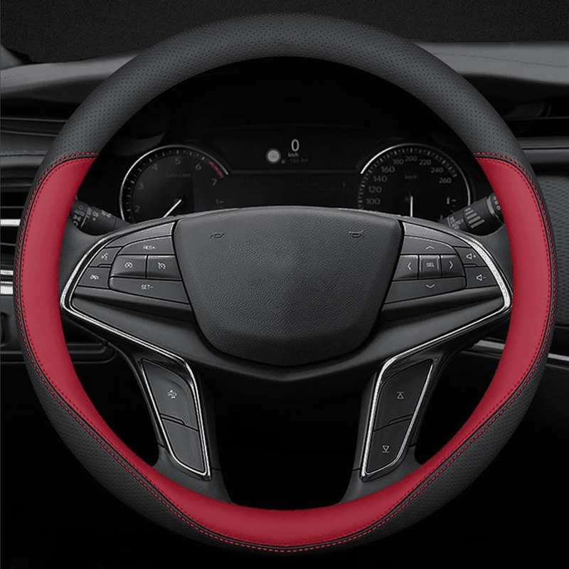 Car Steering Wheel Cover Compatible with Hyundai Elantra Tucson Sonata Santa Fe Elantra GT 14.5-15 Inches, Ultra-Thin Design Premium Nappa Leather (Black-A)