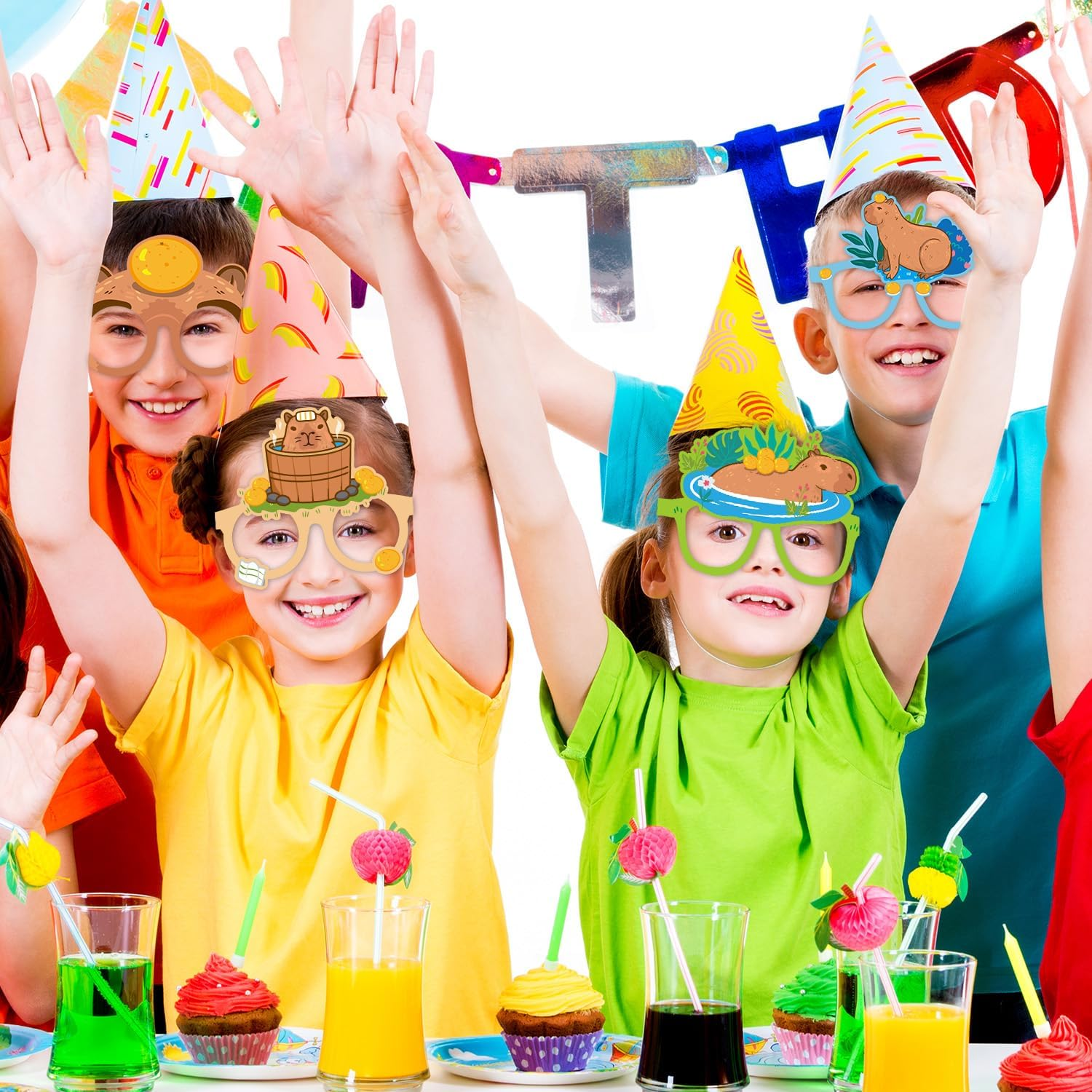 12Pcs Capybara Party Favors Glasses, Capybara Dress up Masks Photo Booth Prop Cosplay Birthday Gift Supplies for Kids image number 2