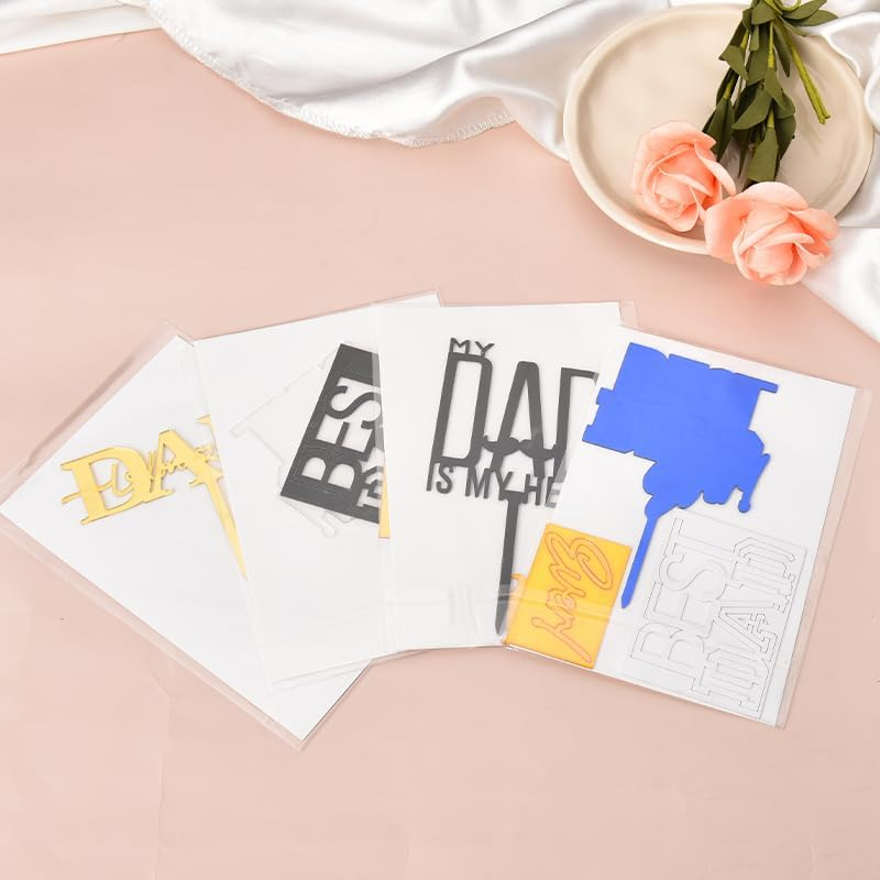 Yangqian 4Pcs Best Dad Ever Fathers Day & Birthday Cake Toppers - Gold, Black, Blue, Yellow Acrylic image number 1
