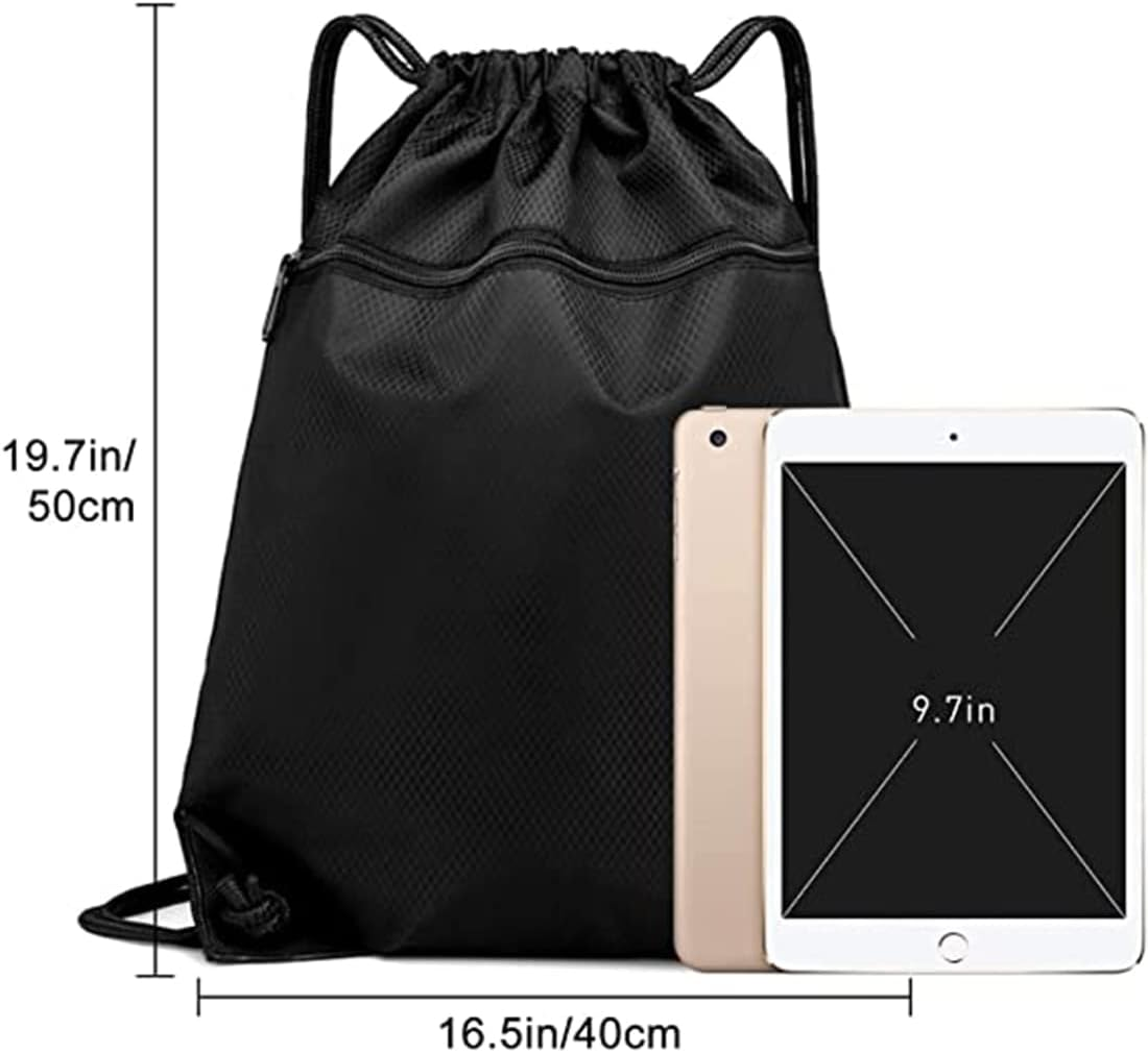 Drawstring Gym Bag, Sport Large Capacity PE Bag with outside Zipper Waterproof String Swim Backpack for Men & Women Boys Girls for Sports School Beach Holidays Swimming Travel Yoga image number 5