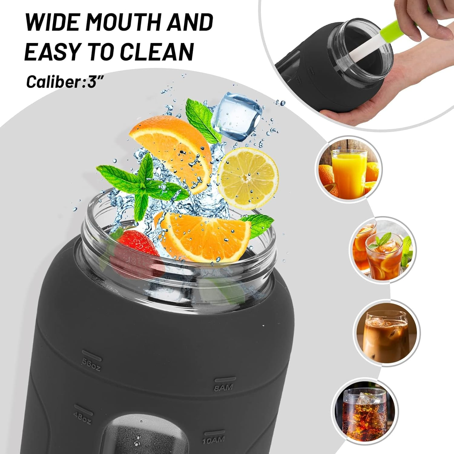 Tronco 64 Oz Glass Water Bottles with Straw and Handle Lid,Half Gallon Water Bottle with Silicone Sleeve&Time Marker,Large Reusable Motivational Glass Water Jug Leakproof for Gym/Workout/Travel