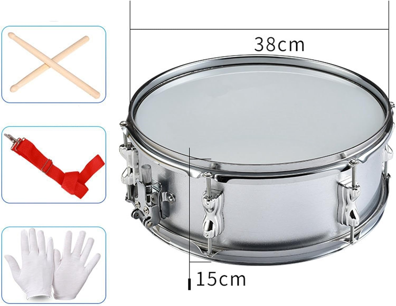 14 Inch Snare Drum Lightweight Music Drums for Beginners and Kids, Silver 14 Inch image number 3
