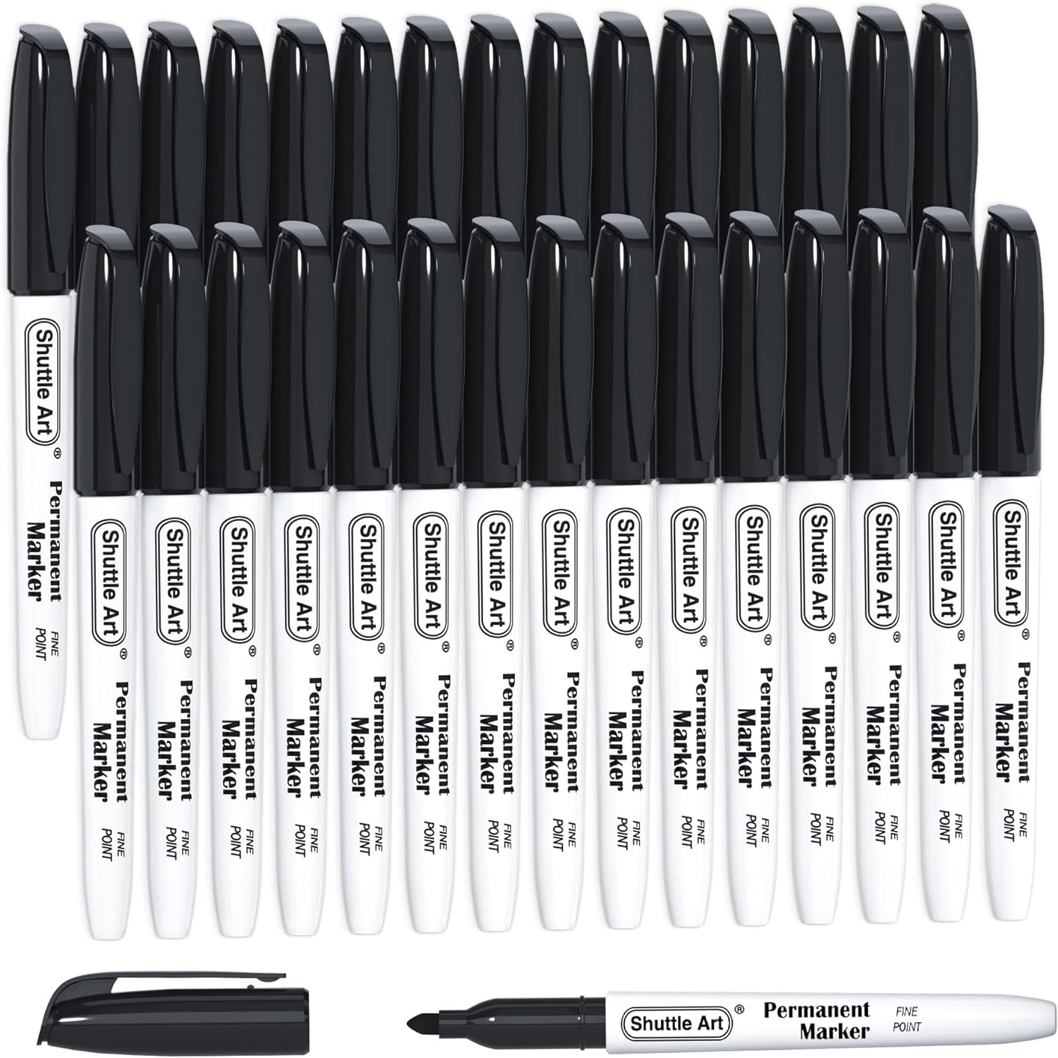 Permanent Markers,Shuttle Art 30 Pack Black Permanent Marker Set,Fine Point, Works on Plastic,Wood,Stone,Metal and Glass for Doodling, Marking image number 5