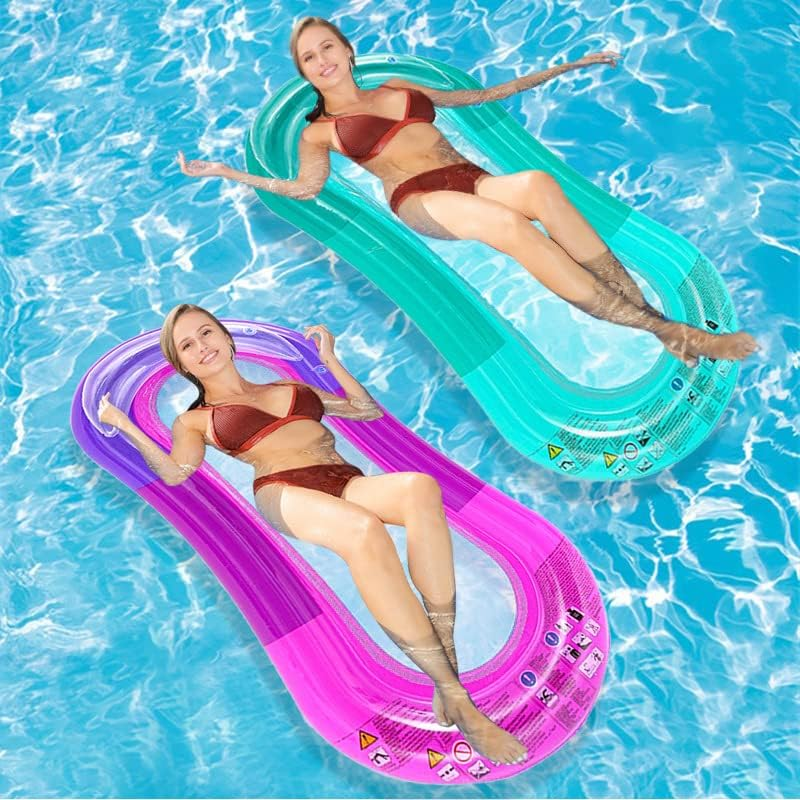 Transparent Gradient Mesh Inflatable Floating Row Water Hammock Swimming Air Mattress Summer Pool Beach PVC Float Bed Lounger (Color : 2) image number 2