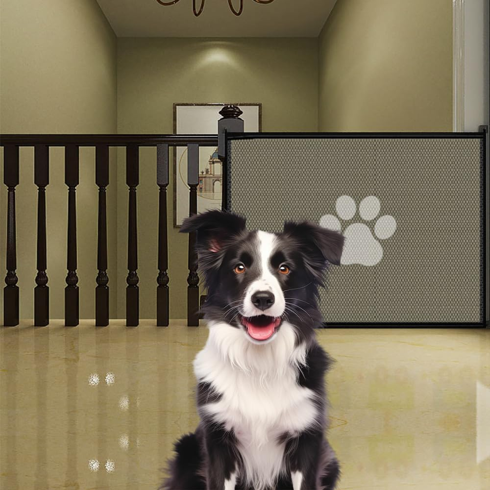 Magic Pet Gate, Mesh Fabric Gate for Pet Dogs, Dogs Screen Mesh Gate for Doorways Stairs Hallways, Portable Mesh Gate Safeguard Isolated, 180X78Cm 4 Hooks image number 6