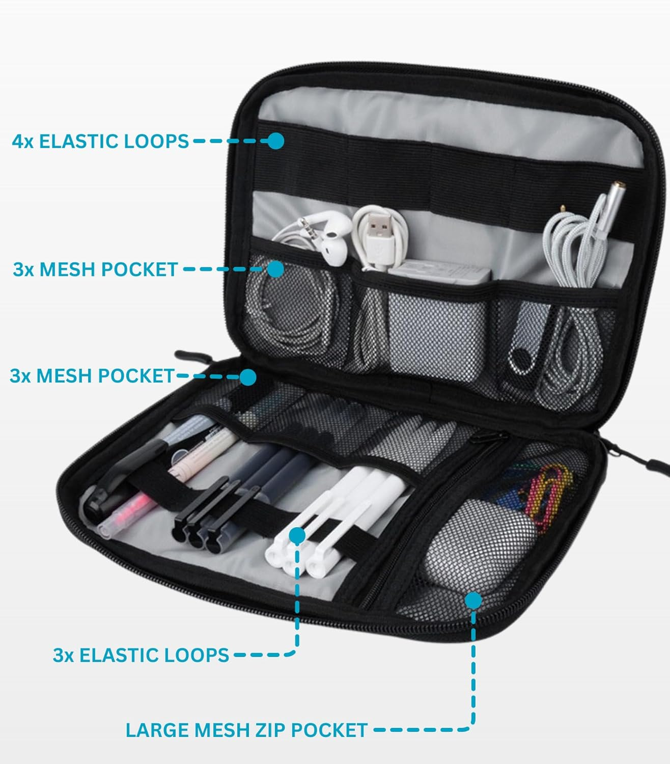 Cable Organiser Bag, Electronic Organizer Bag, Double Layer Travel Case Bag/Pouch for Electronics, Waterproof Pouch for Cables with Sd Card Slots, USB Cable Organizer (Black Small) image number 2