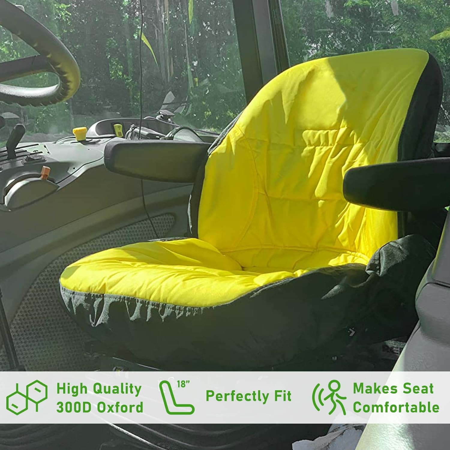 LP68694 Seat Cover Compact Utility Tractor Cushioned Seat Cover Fits for John Deere Compact Utility Tractor with Armrest 1025R,2025R - Oxford 300D Fabric, Waterproof image number 1