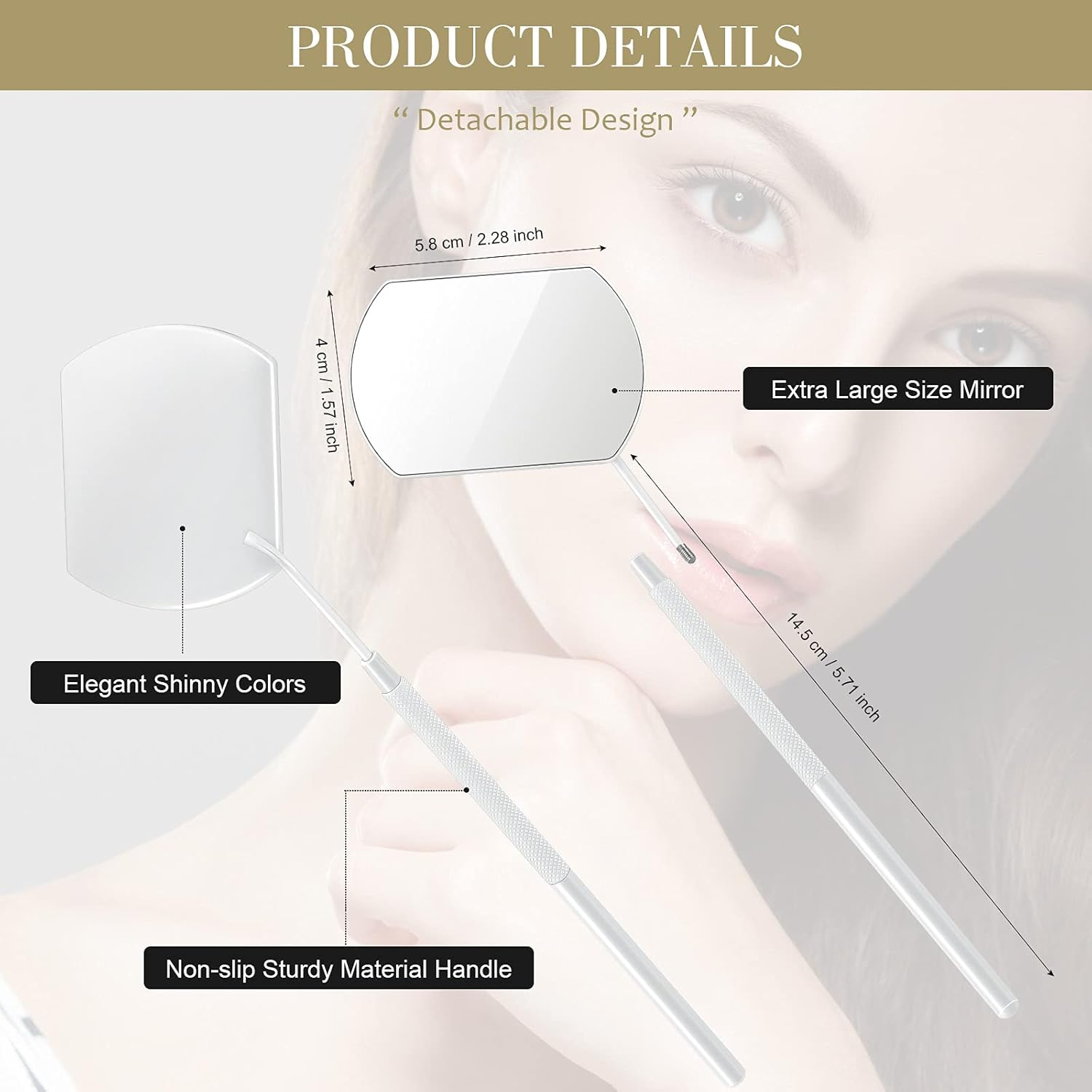 2 Pieces Lash Mirror for Eyelash Extensions Large Square Stainless Steel Eyelash Mirror Lash Tools(White) image number 2