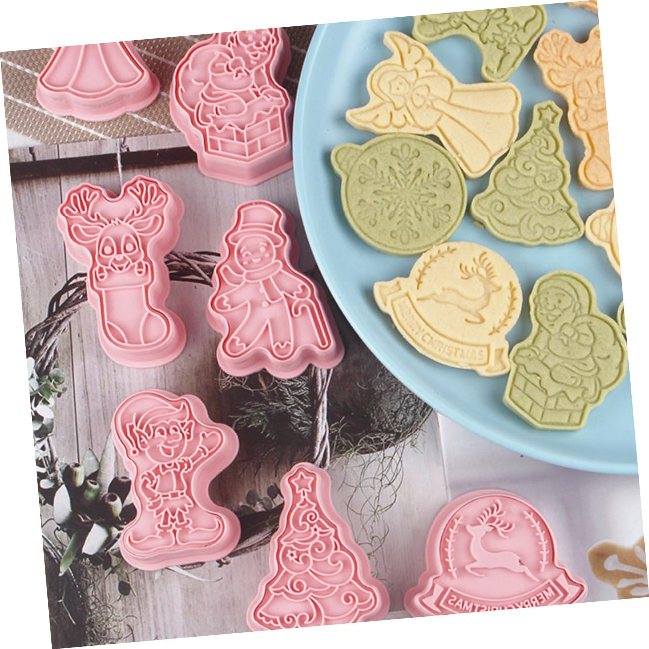 8Pcs Press Style Cookie Molds for Christmas Baking Biscuit Molds for Cookies Easy to Demold Festive Shapes For image number 1