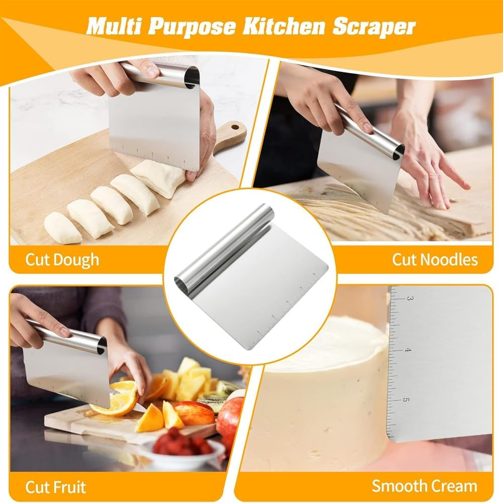 Stainless Steel Pastry Scraper Bench Scraper Chopper, Pastry Cutter for Pasta Dough Bread Cake Baking, Multi-Purpose Kitchen Tool with Scale Ruler image number 6