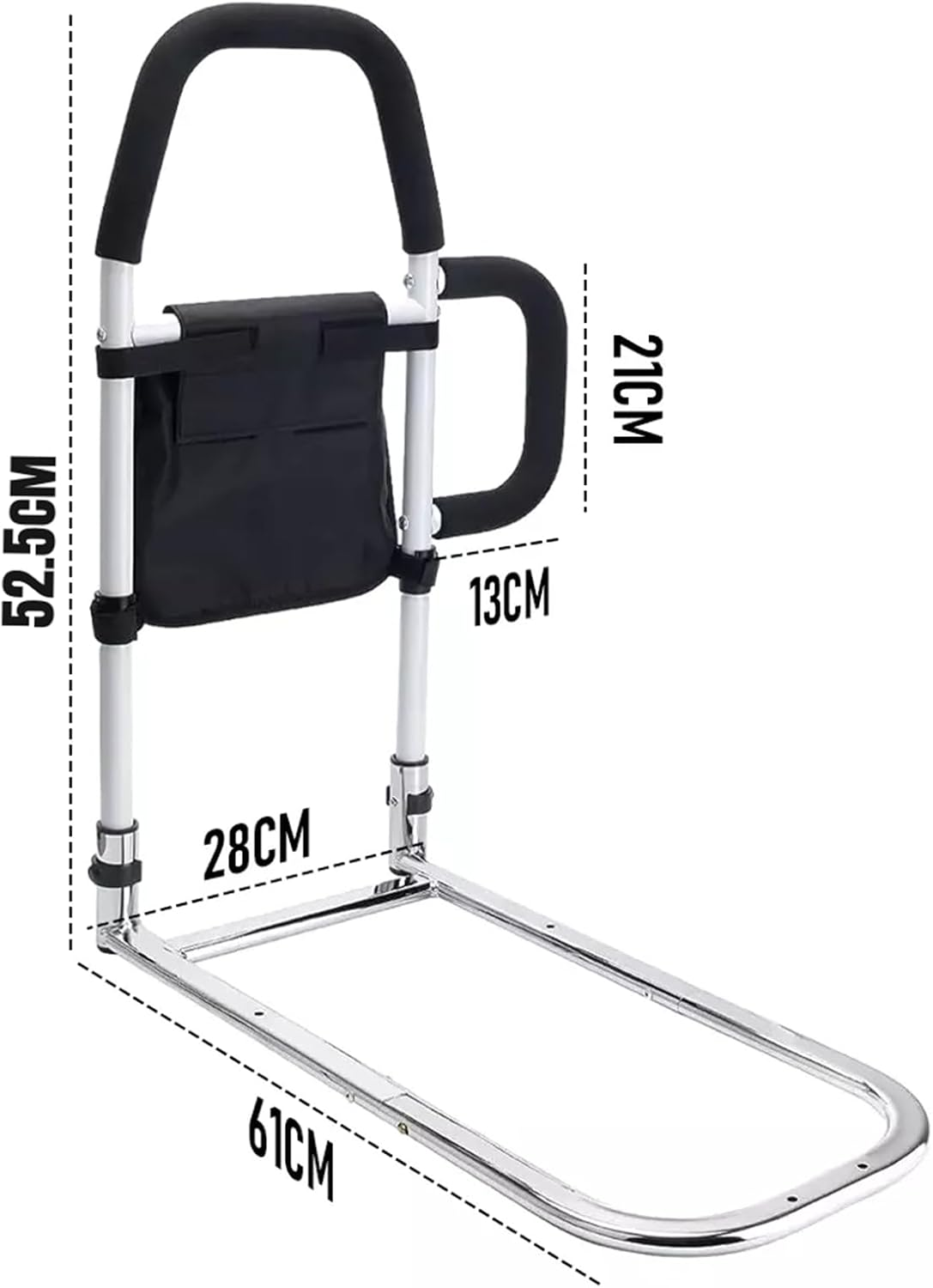 Bed Rail for Elderly Height Adjustable Medical Bed Support Bar Bed Safety Assist Rail Support up to 136 Kg with Dual Handrail Storage Pocket Fixing Strap Fits King Queen Twin Full Bed 60Cmx52Cmx28Cm image number 5