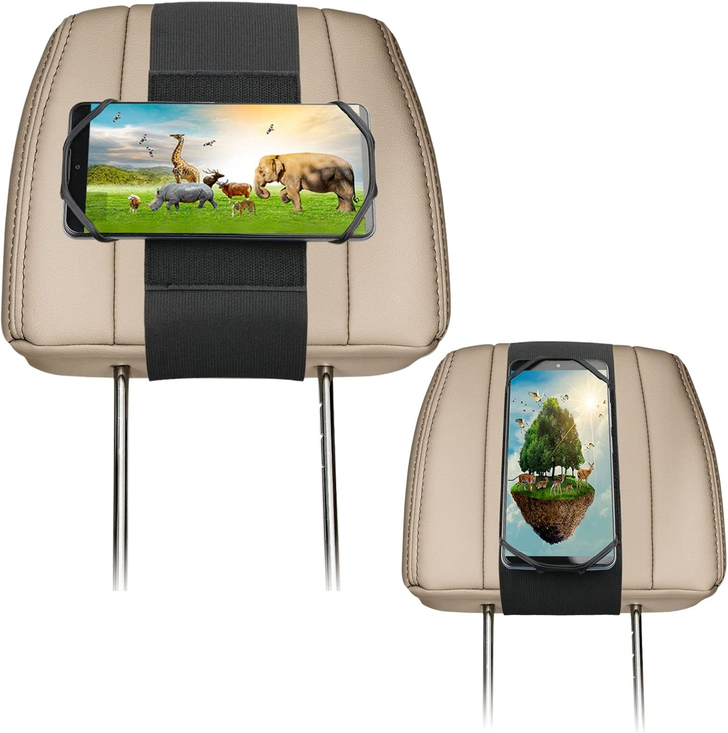 Car Headrest Phone Holder for Kids Back Seat - Compatible with Iphone, Samsung and Other Cell Phones - Soft Adjustable Silicone Holding Net (For Phone 1 Pack) image number 4