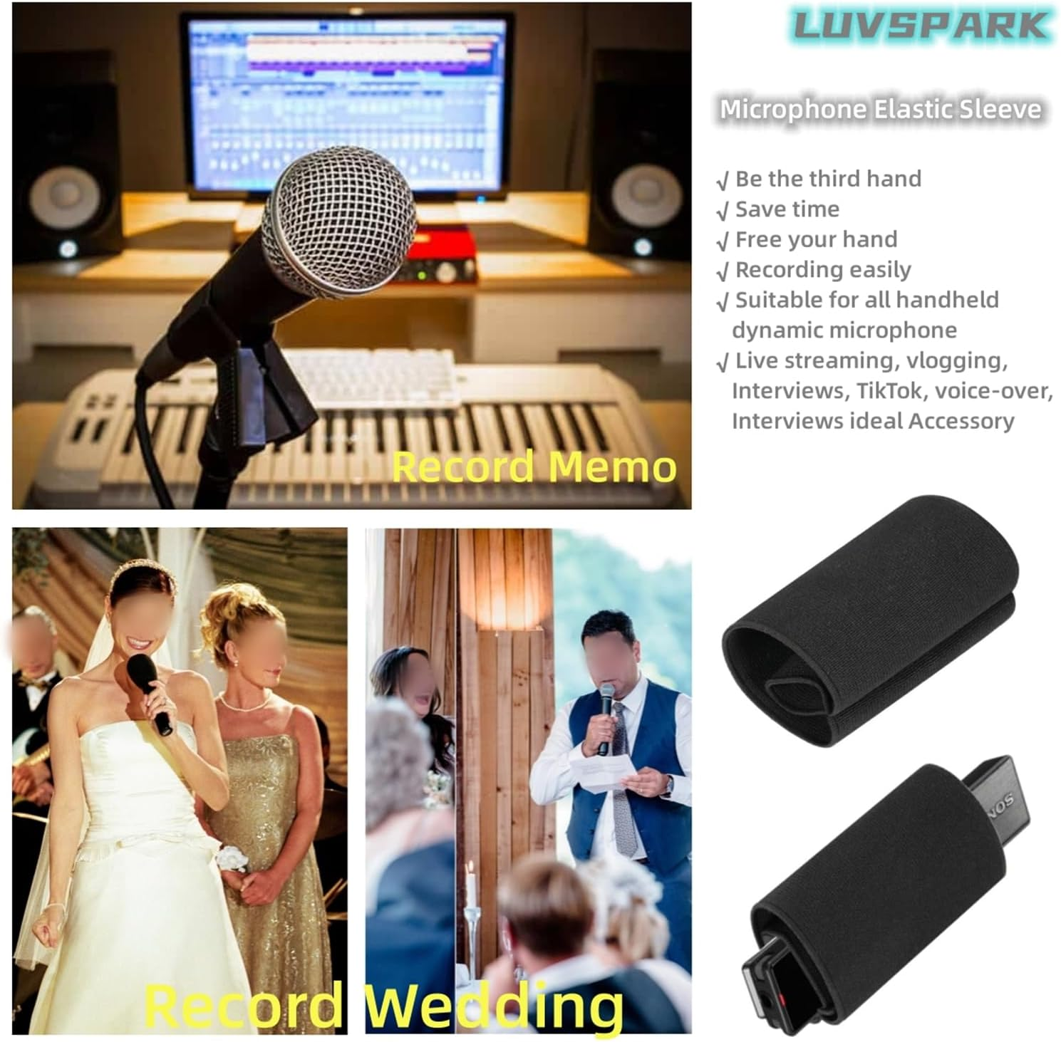 Hand Microphone Elastic Sleeve for Handheld Dynamic Mic Compatible with Sony Recorders,Wedding Vlog Live Streaming Interviews Meeting Speech Lecture Video Studios Recording Device Accessory (2Pcs) image number 3