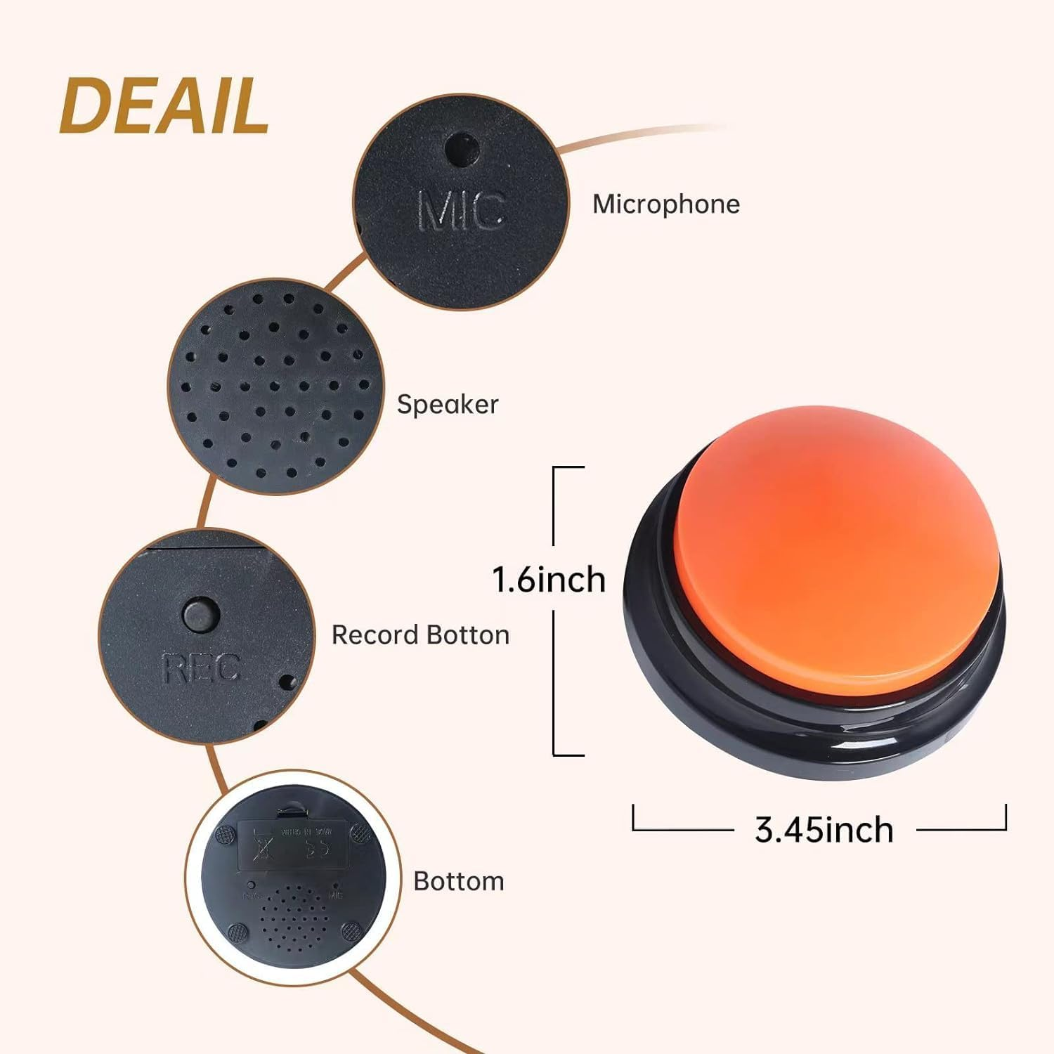 Dog Buttons for Communication, Voice Recording Button, Pet Training Buzzer, 30 Second Record & Playback, Talking Dog Buttons, Recordable Buttons for Pet Dog (6PCS) image number 2