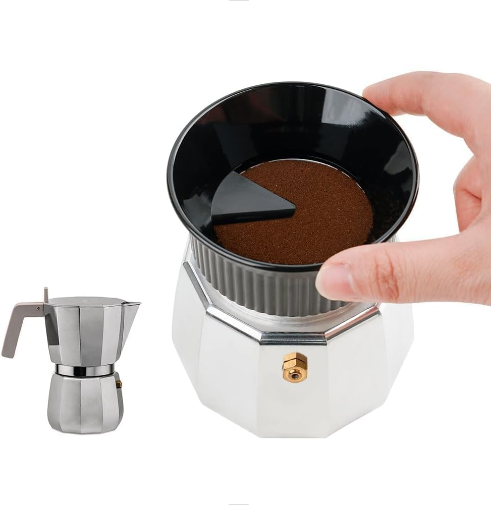 Watchget Moka Pot Dosing Funnel - 54Mm Espresso Coffee Dosing Ring, Plastic Powder Receiver and Distribution Tool for 3-Cup Moka Express Pot, Black