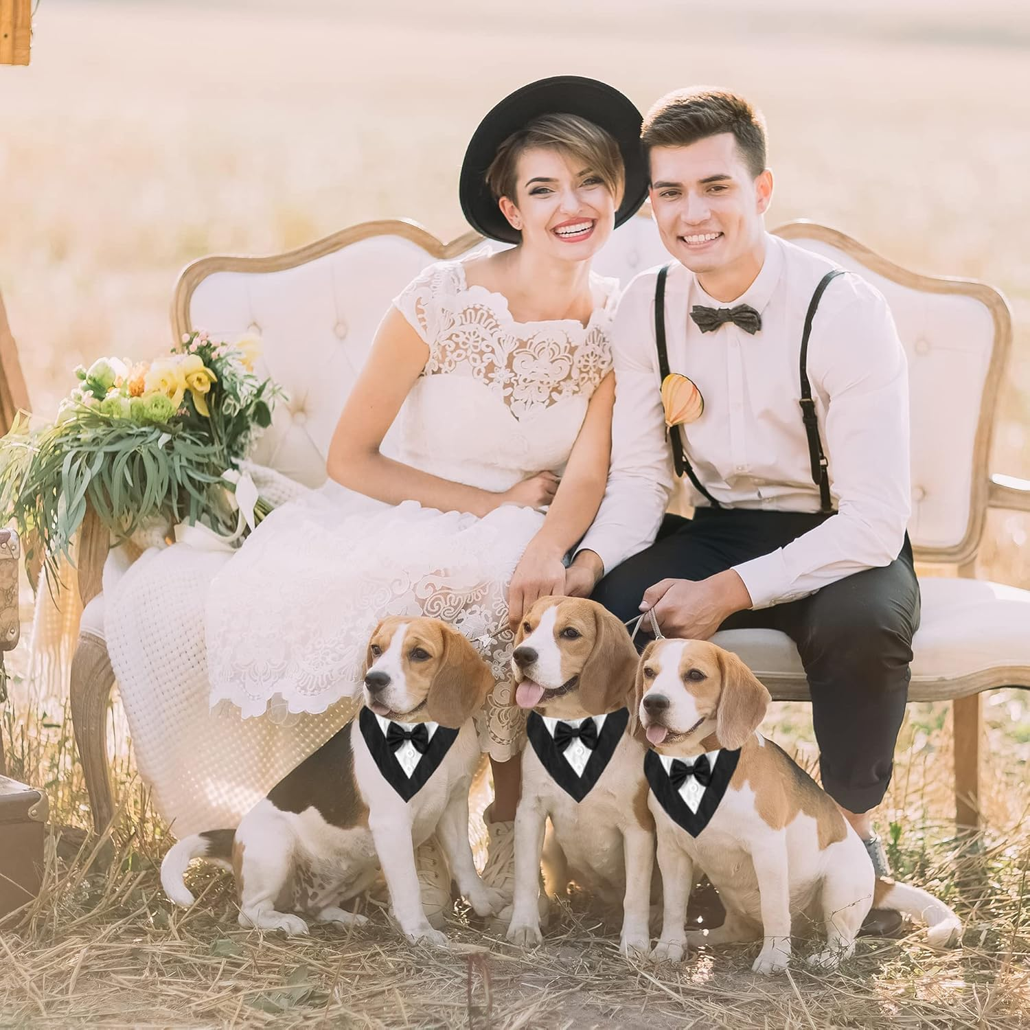 Formal Dog Tuxedo Wedding Dog Bandana Dog Wedding Tux with Bowtie Dog Birthday Costume Adjustable Dog Formal Outfit for Medium Dogs Pets (Black, M) image number 2