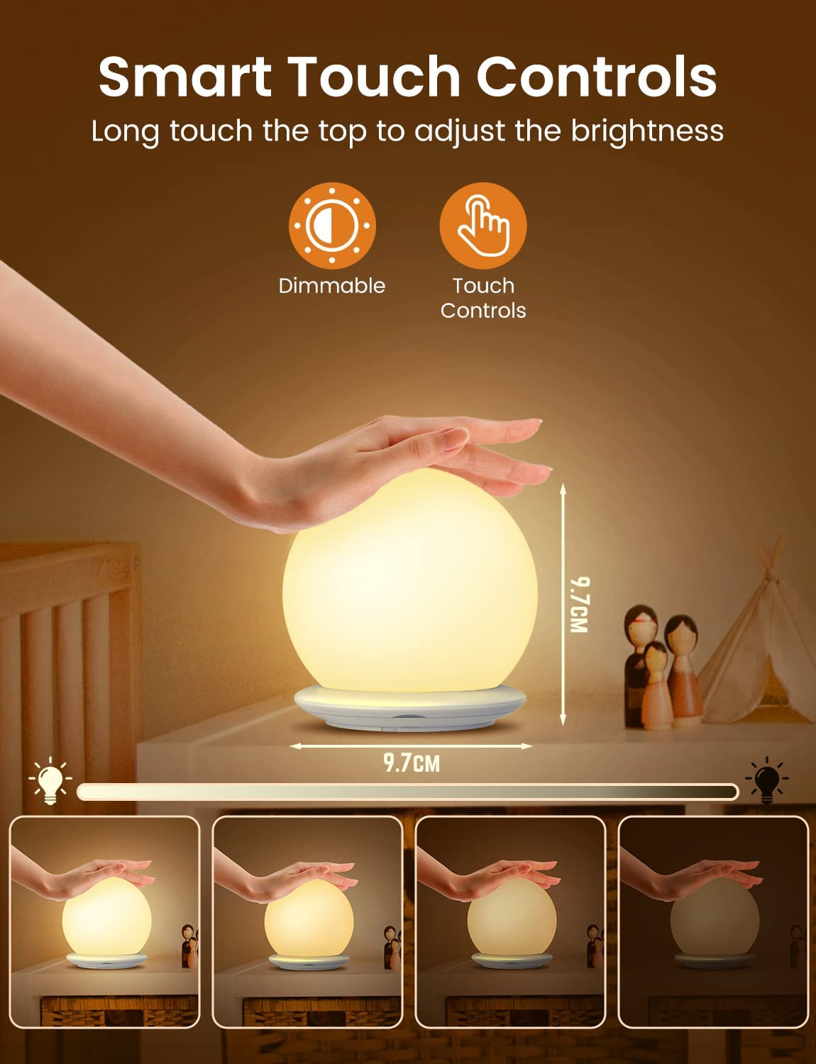 Night Light Kids, KOOFIT LED Night Light Touch Control, Warm Light, 8 RGB Colors, 1 Hour Timer, USB Rechargeable Baby Night Light for Kids, Dimmable Night Lamp for Bedroom, Nursery, Newborn, Adults image number 3