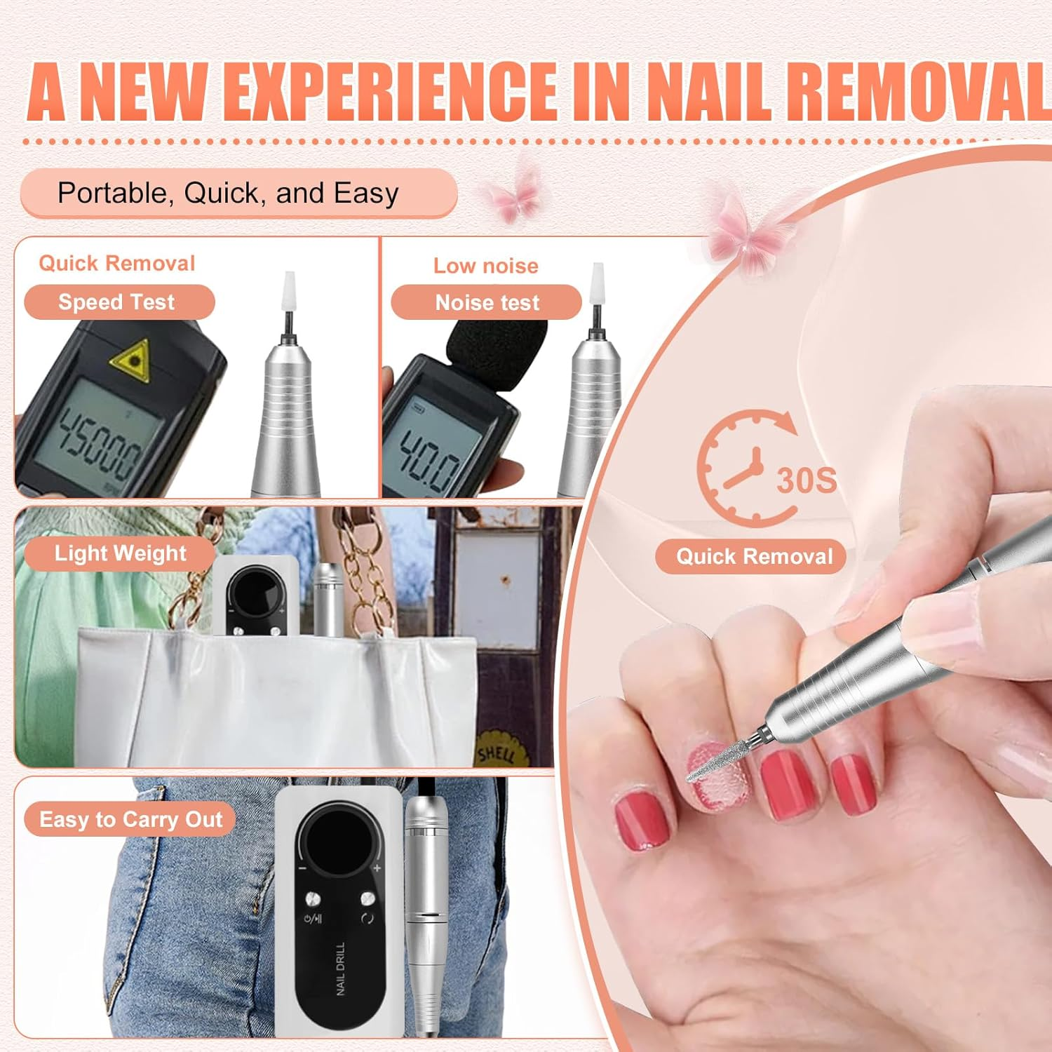 Electric Nail Cutter with 2000 Mah Battery, 45000 RPM Portable Electric Nail File with 80 Sanding Belts, 17 Bits, 2 Nail Files, 1 Nail Buffer and 1 Soft Brush, for Home Salon (White) image number 1