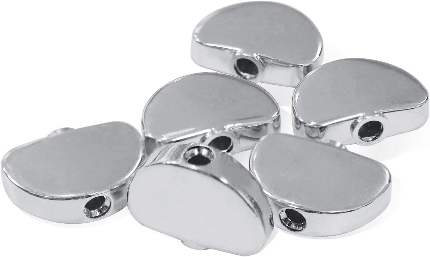 MAXCHEER 6PCS Metal Big Semicircle Guitar Tuning Pegs Tuners Machine Heads Replacement Buttons Knobs Handle (Chrome) - Black Semicircle image number 3