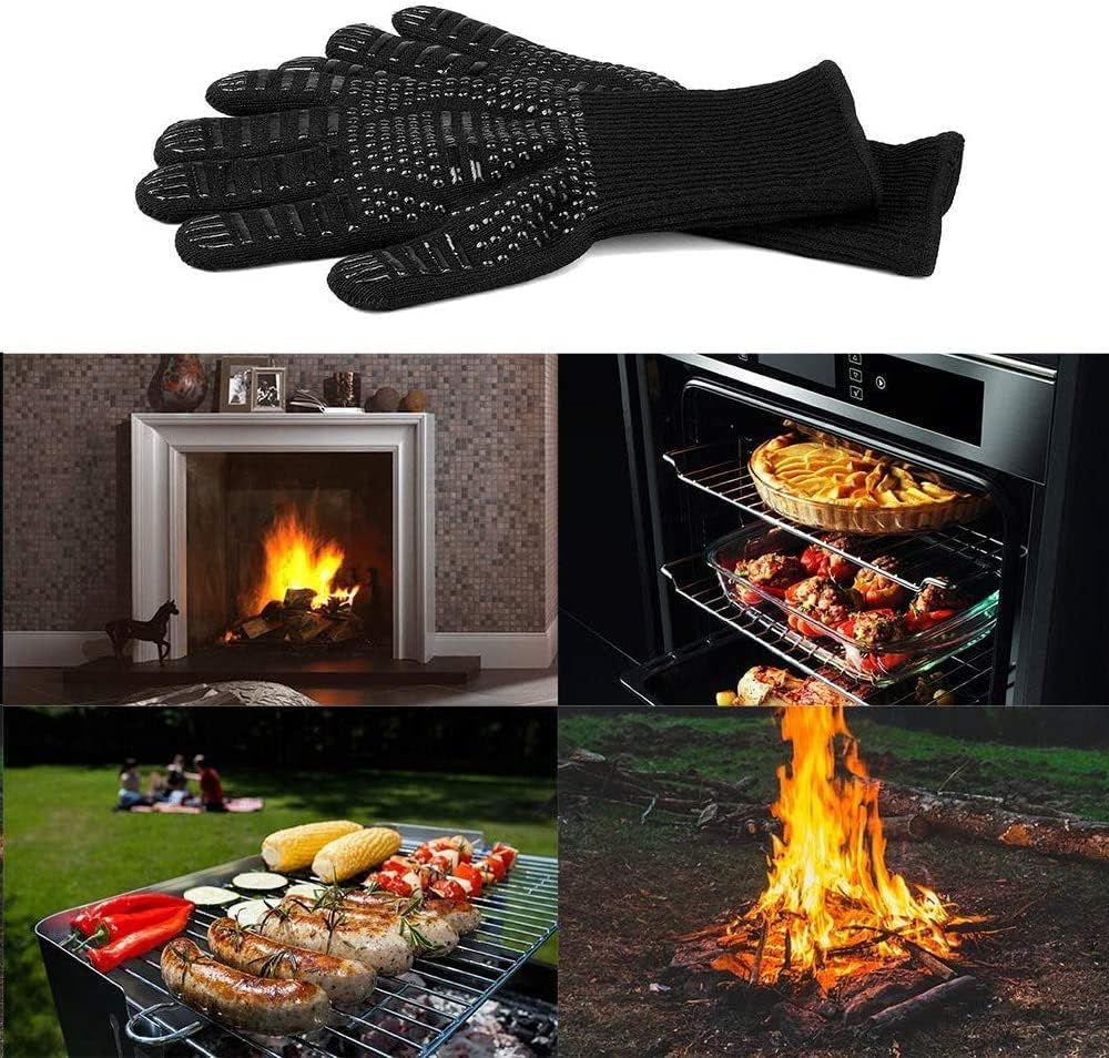 BBQ Gloves Anti-Scald High Temp Resistance Fireproof Grilling Barbecue, Cut-Resistant Kitchen Safe Cooking Gloves for Men, Oven Mitts, Smoker