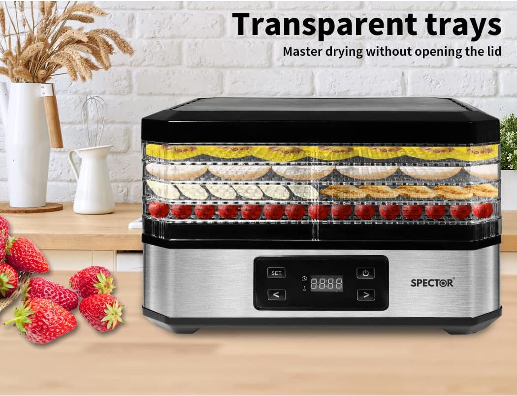Spector Food Dehydrators,Food Dryer with 5 Removable Trays,40-70℃ Adjustable Temperature Controls for Jerky Yogurt Fruit Maker,48H Adjustable Timer, Lcd Touch Control,Silver image number 6