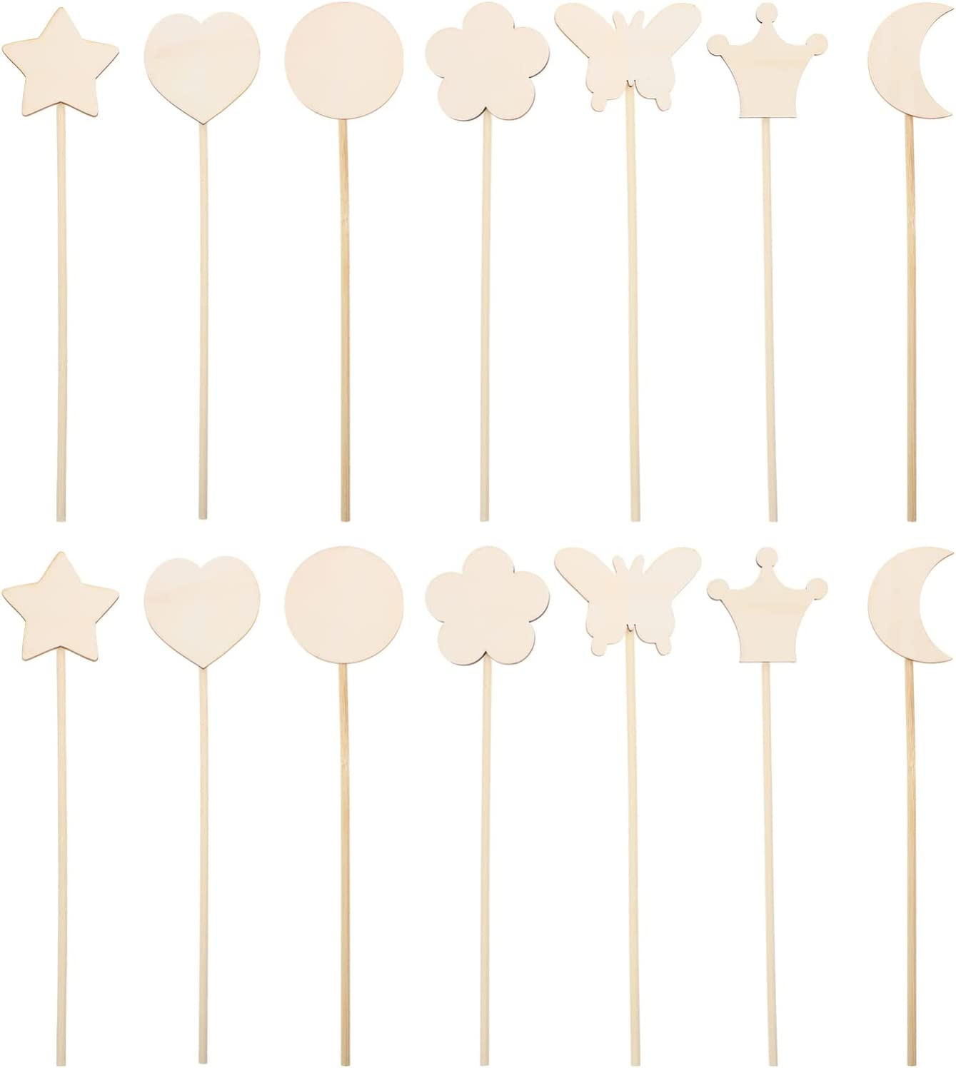 Toddmomy 14Pcs Make Your Own Princess Wand Unfinished Fairy Wand Stick Wooden DIY Crafts Moon Star Heart Crown Butterfly round Magical for Girls Art Show Cosplay Costume image number 3