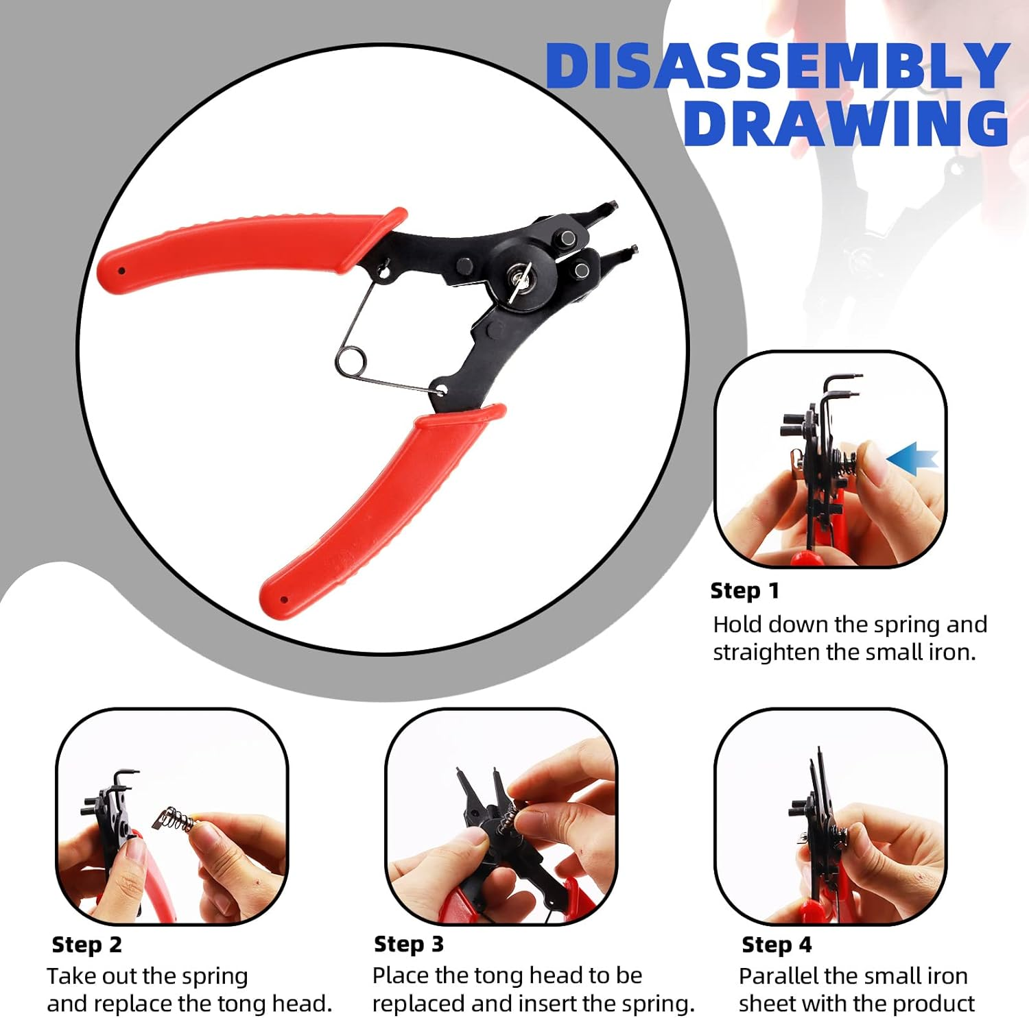 Glarks 10Pcs Fuel Line Pliers Kit, 9 Inch Fuel Filter Calipers and Hose Pipe Clamp Disconnect Release Removal Pliers and 4 in 1 Snap Ring Pliers with 7Pcs AC Fuel Line Disconnect Tool Set image number 2