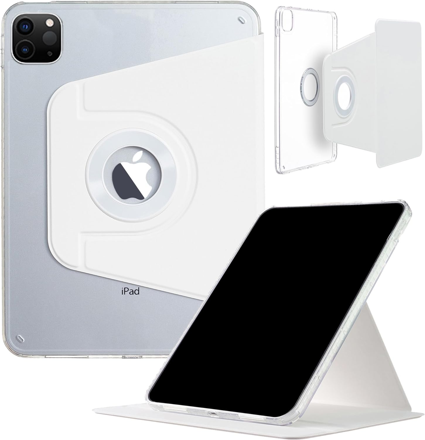 Ipad Air (13'') M3-2025 M2-2024 Case, Ipad Pro-6 5 4 3 (12.9'') Case, Dmaos Magnetic Detachable Smart Cover, 360&deg; Rotation Foldable Stand - White - Blue image number 4