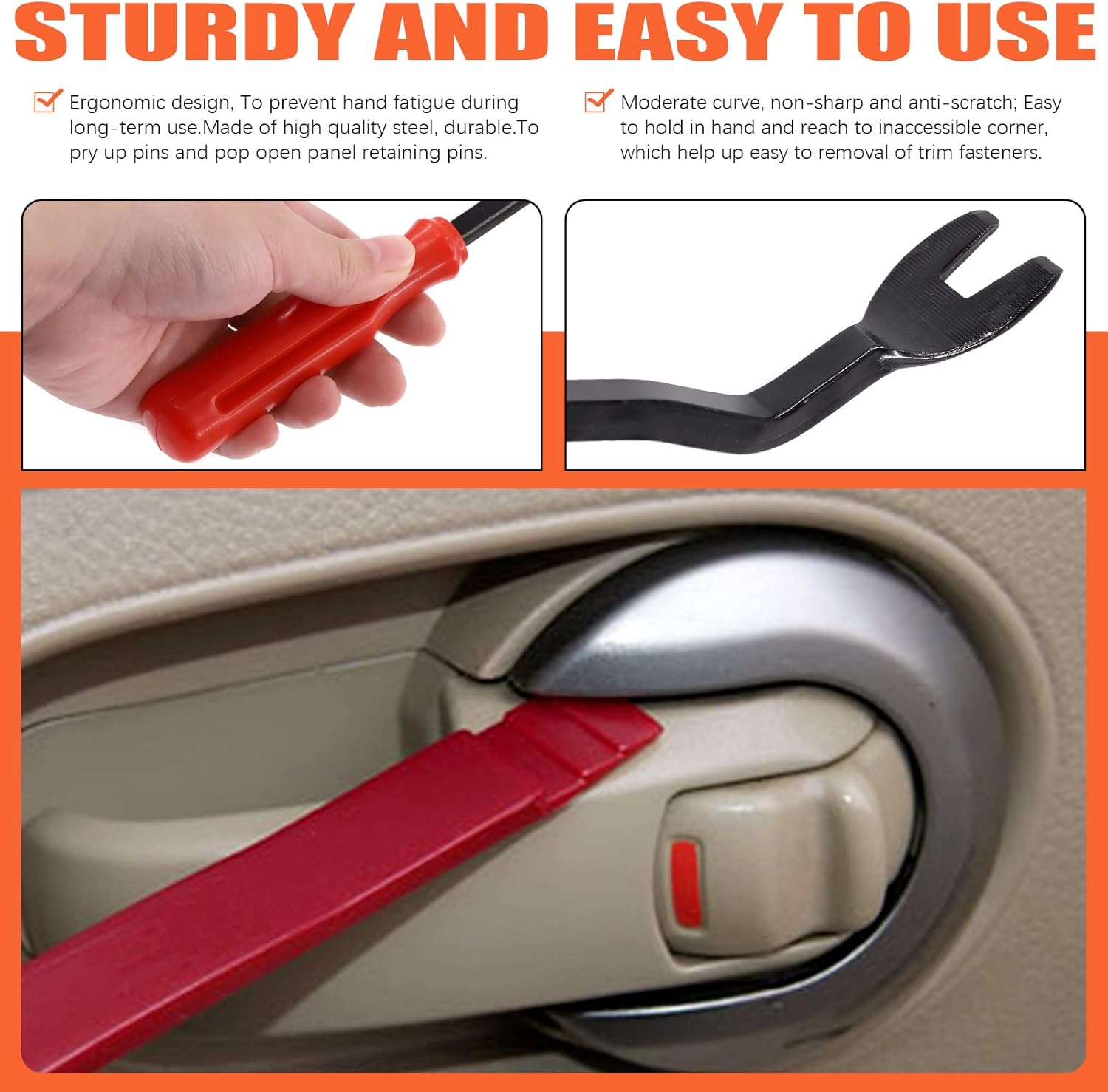 Tanstic 8Pcs Auto Trim Removal Tool Kit, Plastic No-Scratch Pry Tool Kit, Car Interior Trim Removal Tools, Fastener Remover, Car Panel Door Window Molding Tools for Car Audio Radio Panel (Red) image number 3